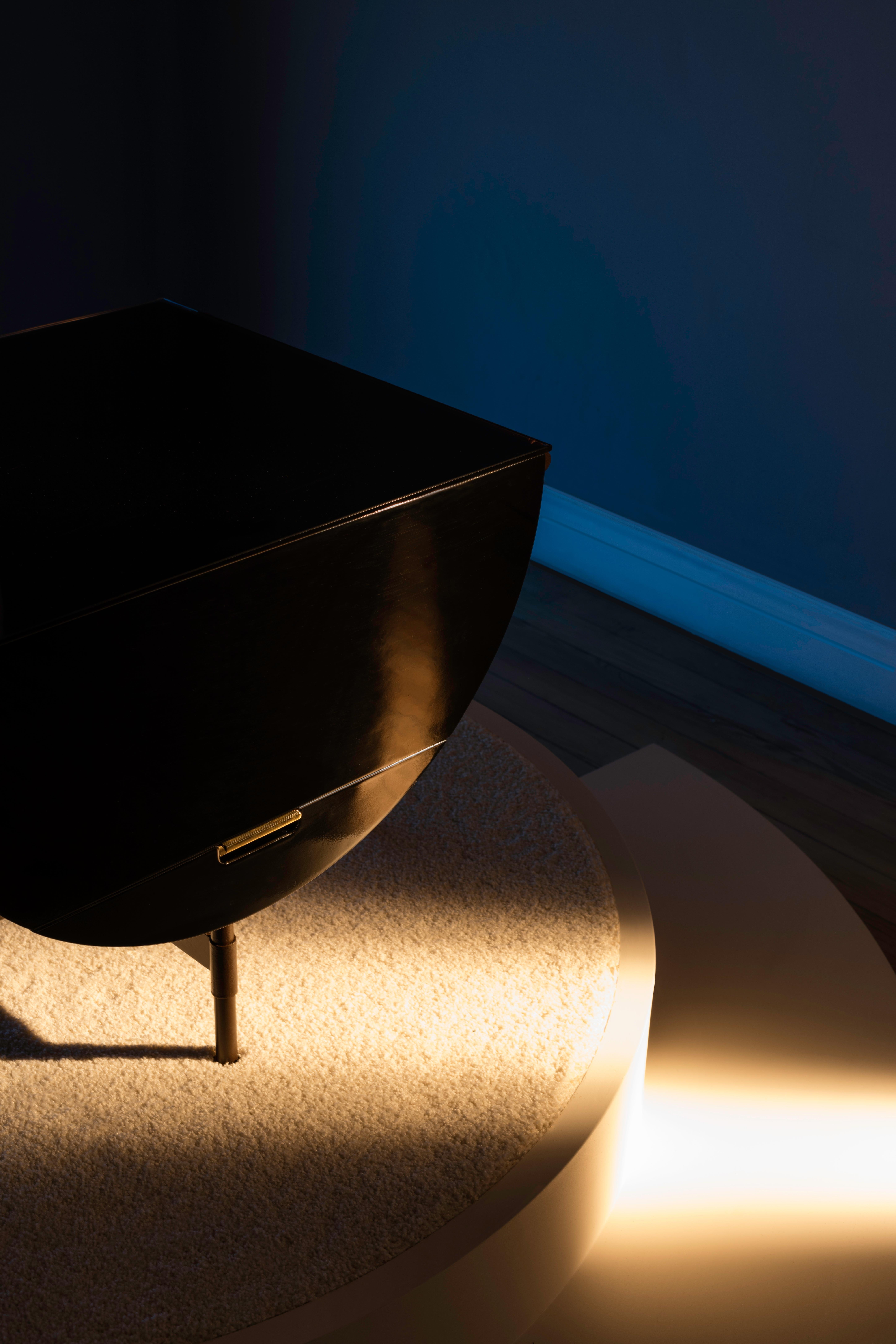 Contemporary Lacquered Side Table with Leather and Patinated Steel by VIDIVIXI