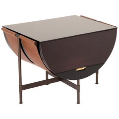 Lacquered Side Table with Leather and Patinated Steel by VIDIVIXI