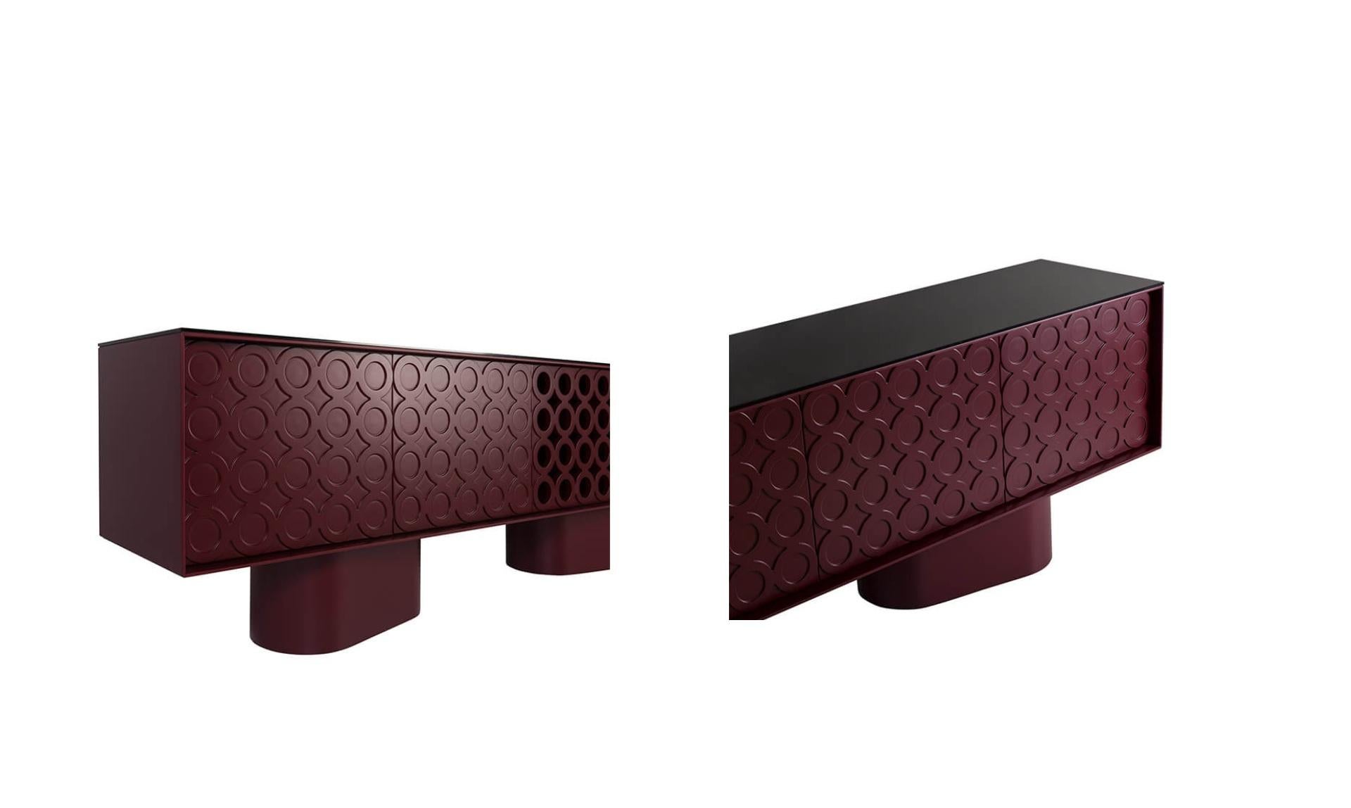 Lacquered Sideboard in Deep Bordeaux with Geometric Motifs-Sotiris Lazou Design For Sale 2