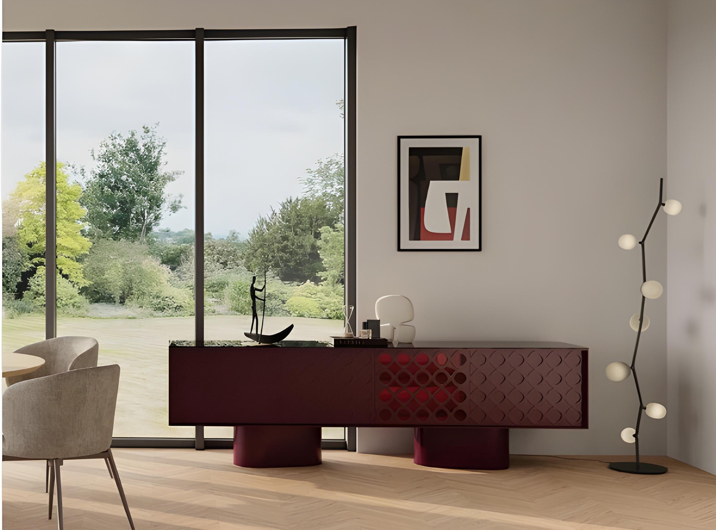 Glass Lacquered Sideboard in Military Green with Geometric Motifs-Sotiris Lazou Design For Sale