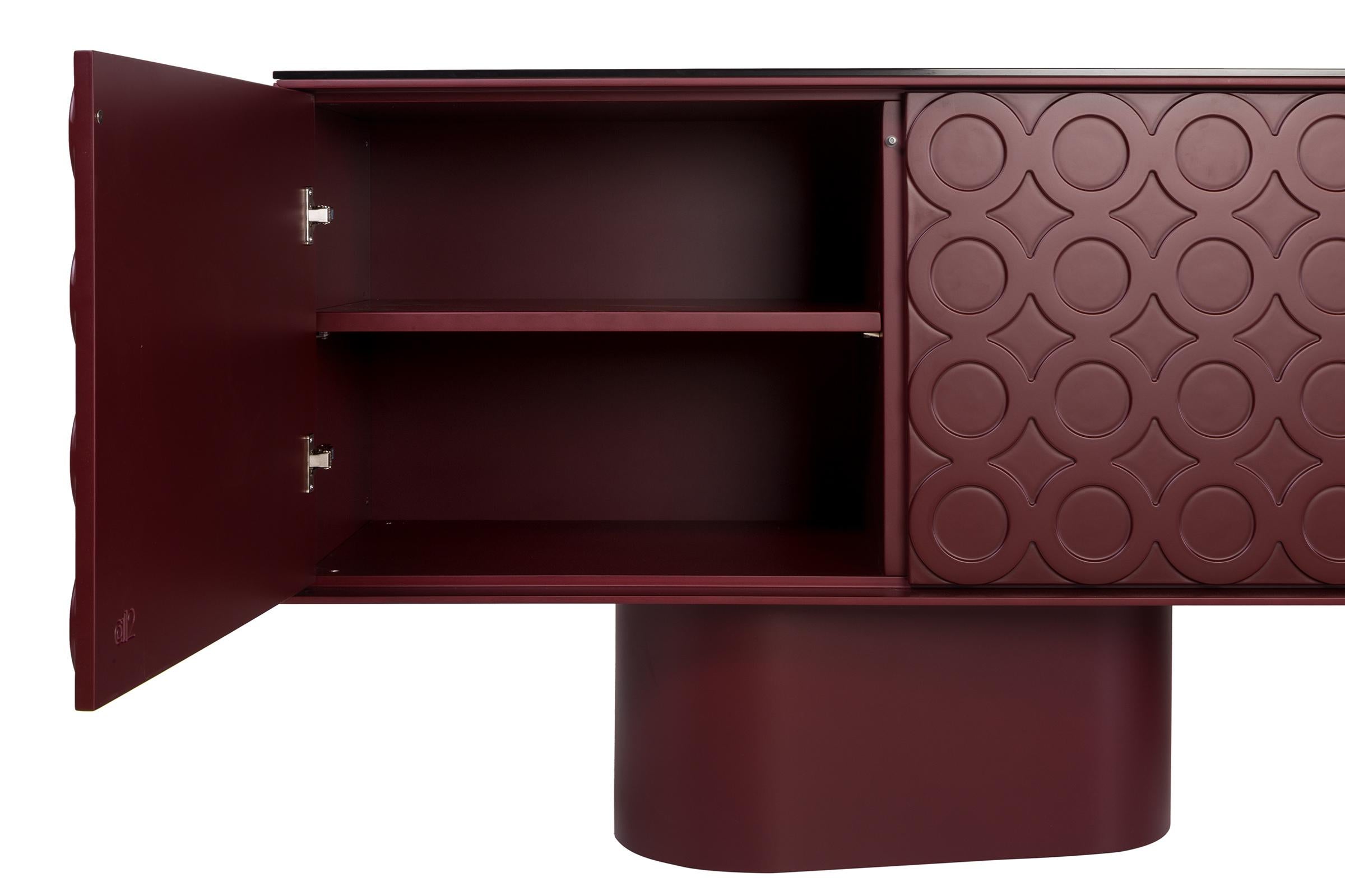 Greek Lacquered Sideboard in Military Green with Geometric Motifs-Sotiris Lazou Design For Sale