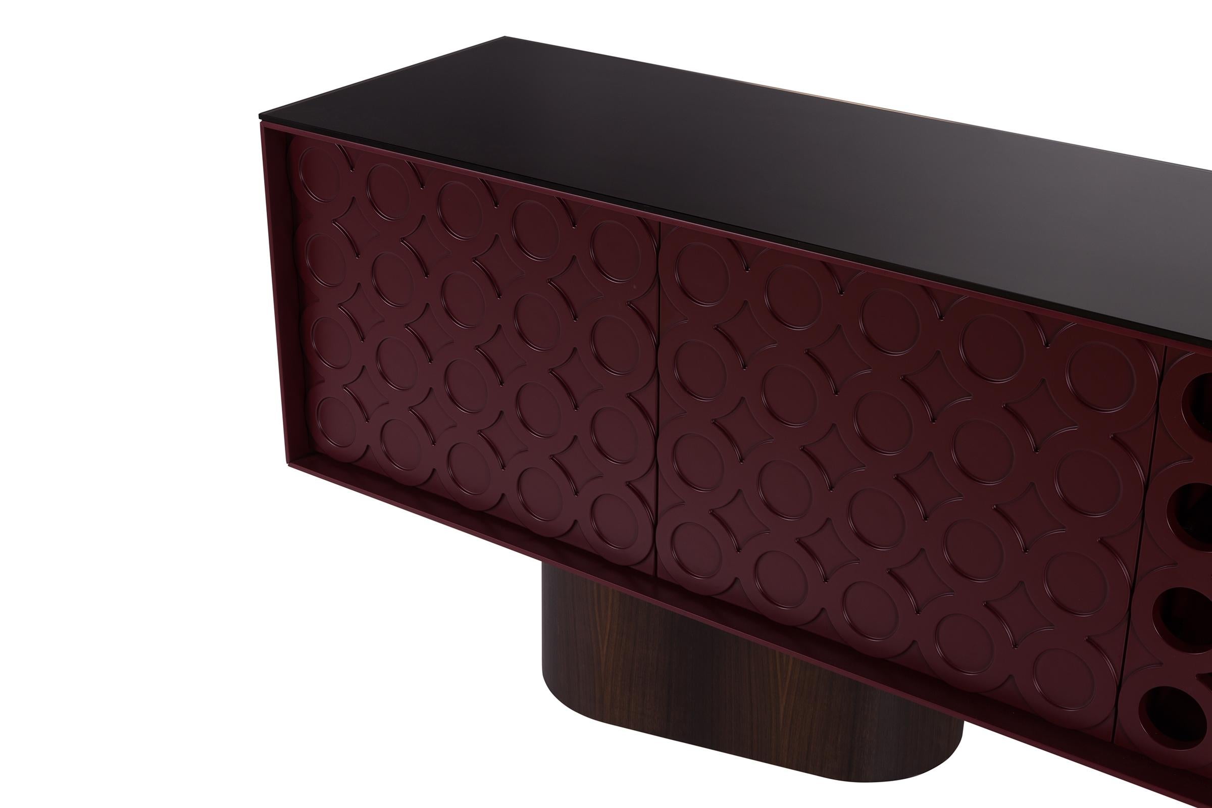 Lacquered Sideboard in Military Green with Geometric Motifs-Sotiris Lazou Design In New Condition For Sale In NEW YORK, NY