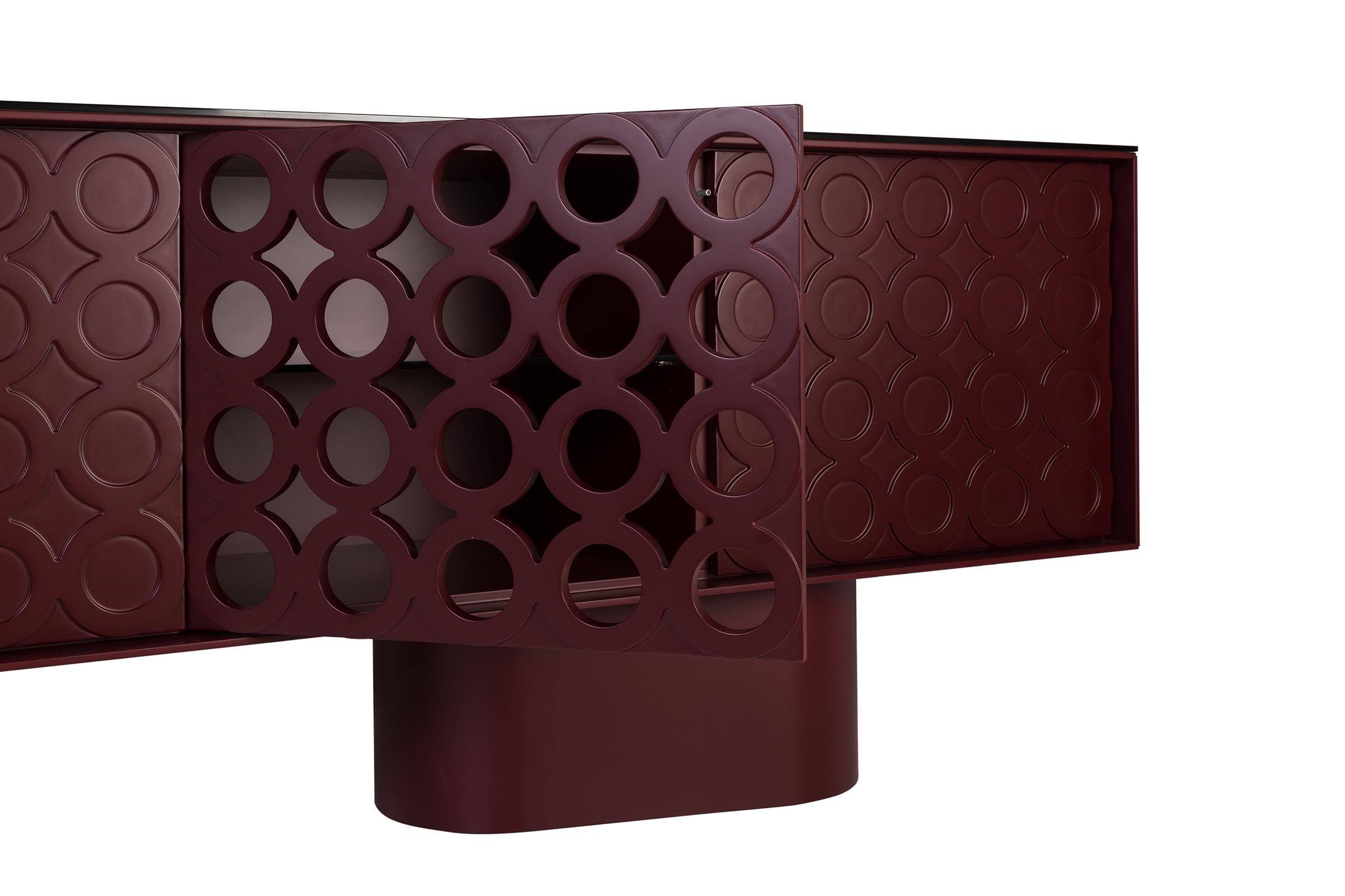 Contemporary Lacquered Sideboard in Military Green with Geometric Motifs-Sotiris Lazou Design For Sale