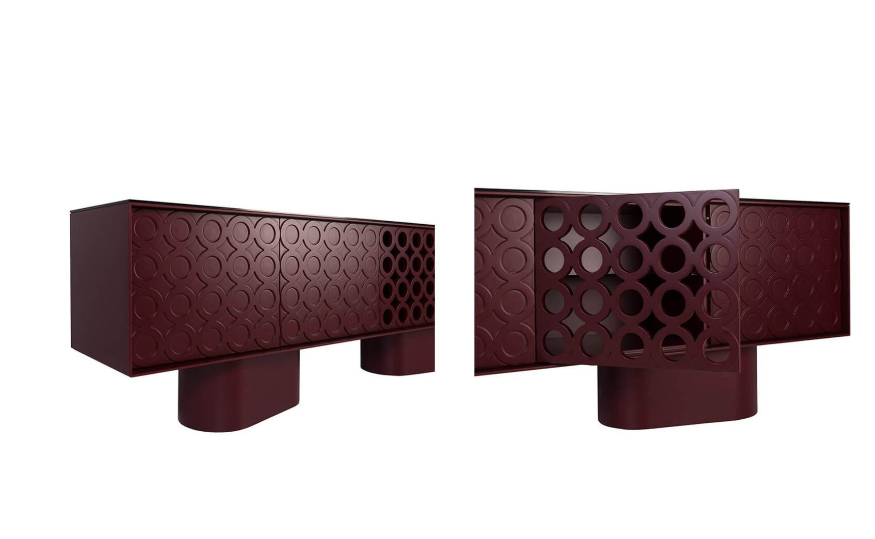 Lacquered Sideboard in Military Green with Geometric Motifs-Sotiris Lazou Design For Sale 1