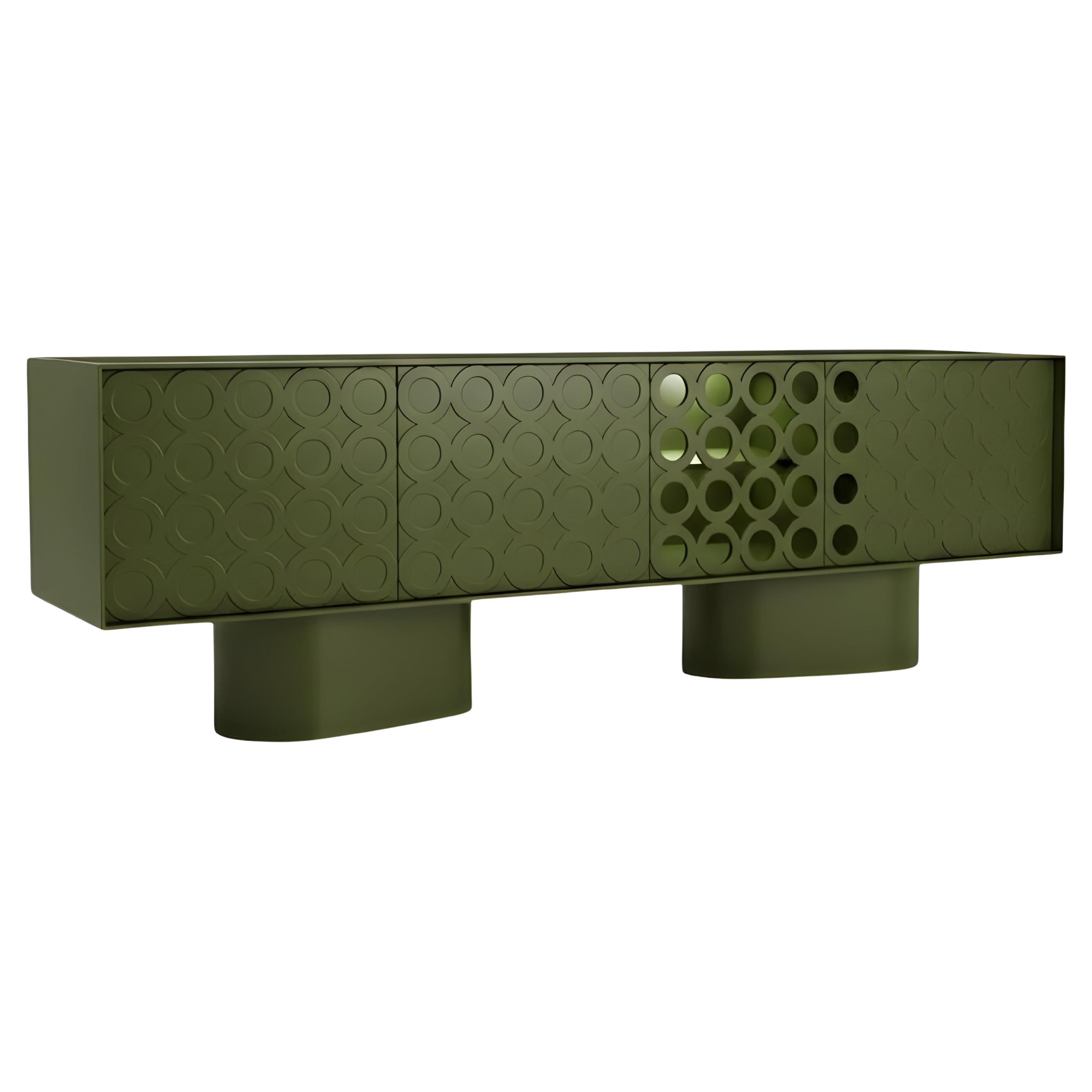Lacquered Sideboard in Military Green with Geometric Motifs-Sotiris Lazou Design