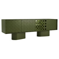 Lacquered Sideboard in Military Green with Geometric Motifs-Sotiris Lazou Design