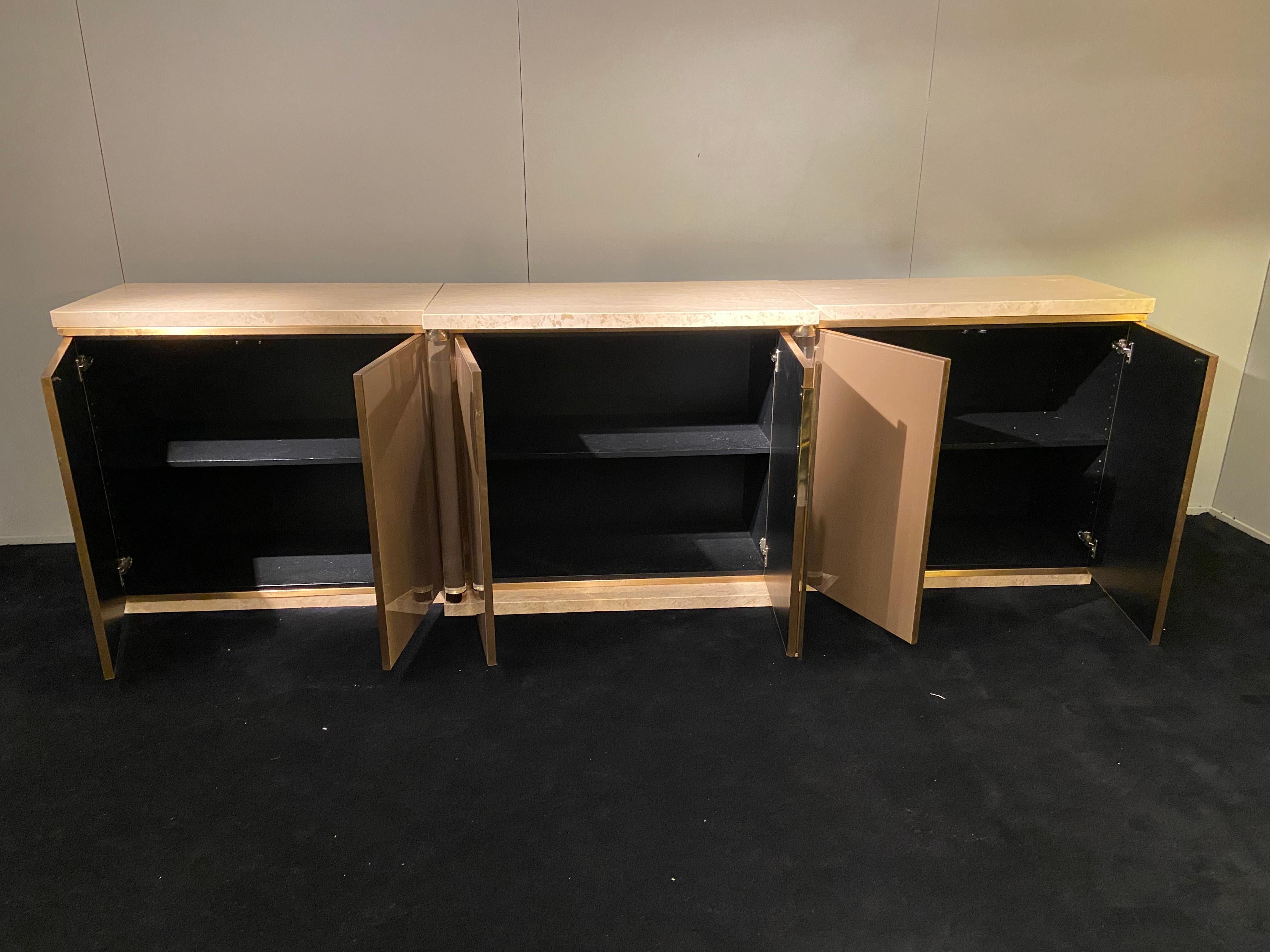 Lacquered Sideboard, Travertine and Plexiglass, Belgo Chrom, 1970s For Sale 2