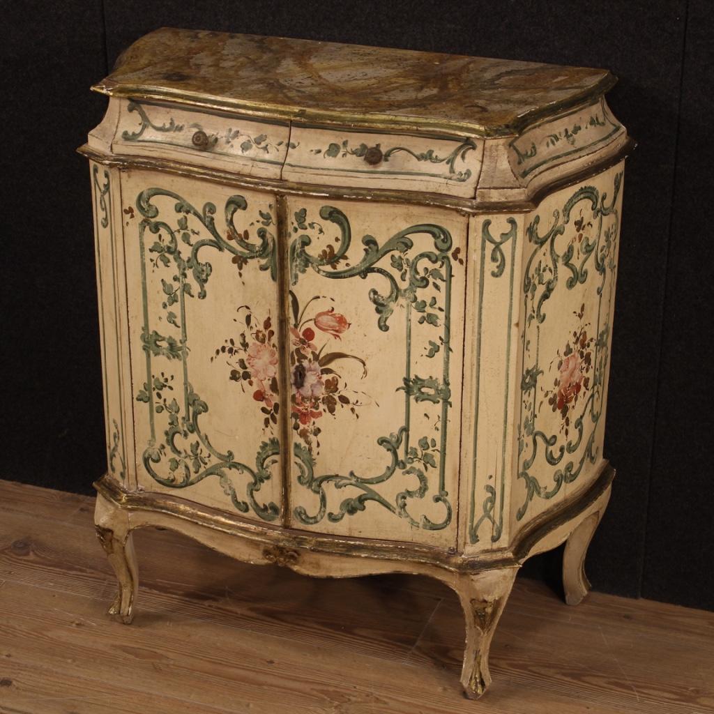 Wood Lacquered, Silvered and Painted Venetian Sideboard For Sale