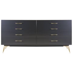Lacquered Six-Drawer Dresser in Smoke with Polished Brass Hardware by R-Way