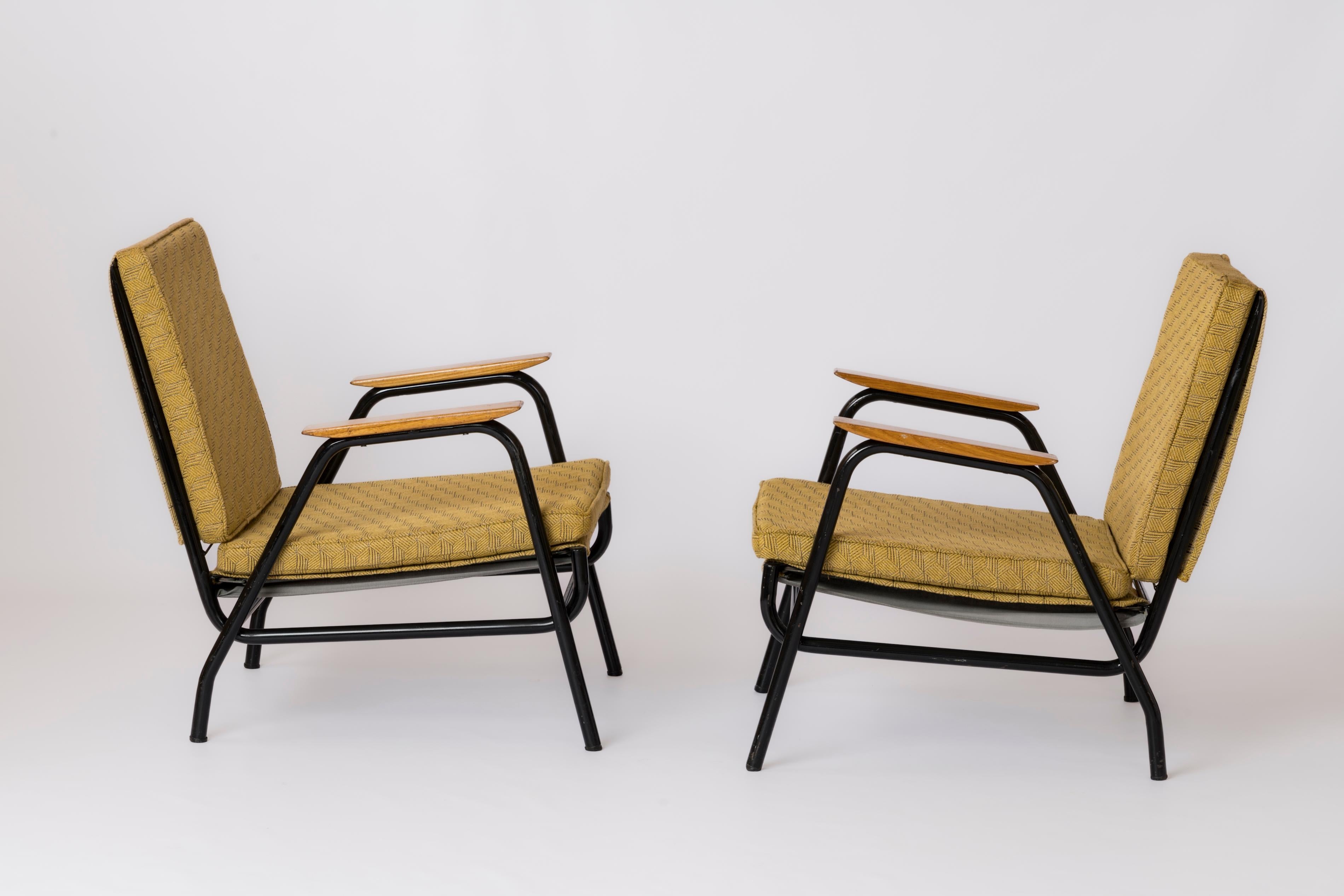 Lacquered Steel Modernist Armchairs by Jean Lesage - France 1950's For Sale 7