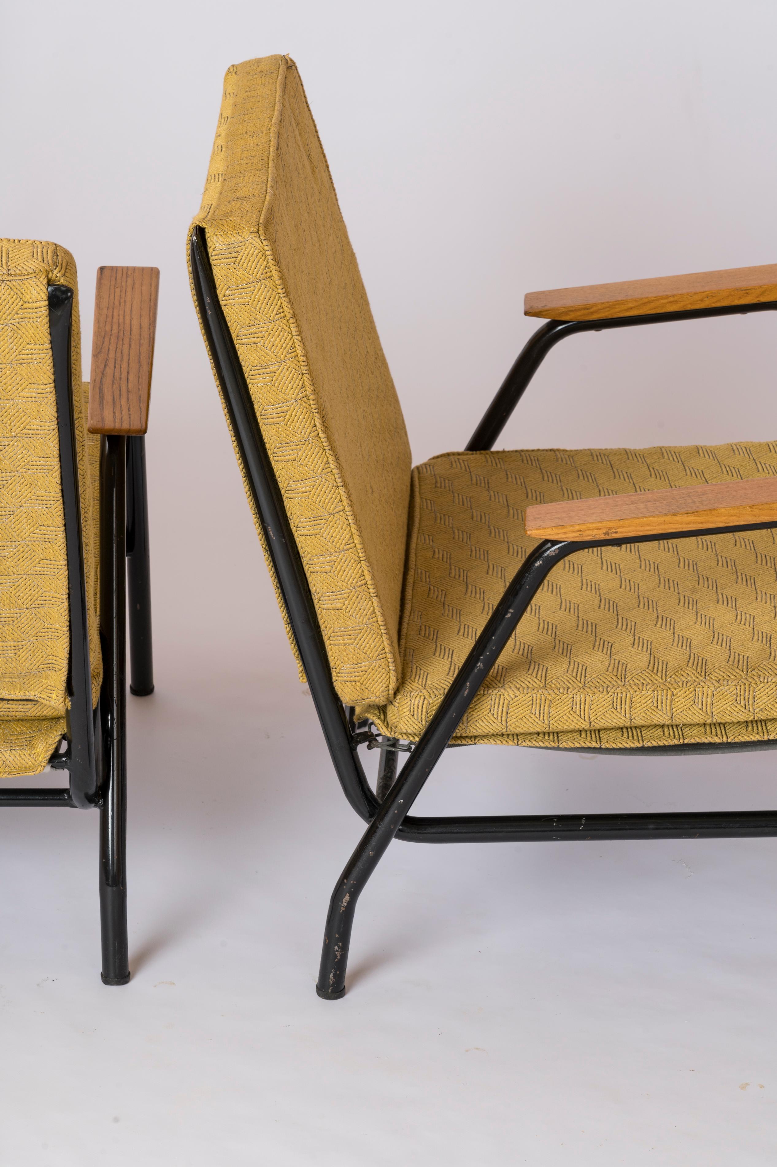 Lacquered Steel Modernist Armchairs by Jean Lesage - France 1950's For Sale 8
