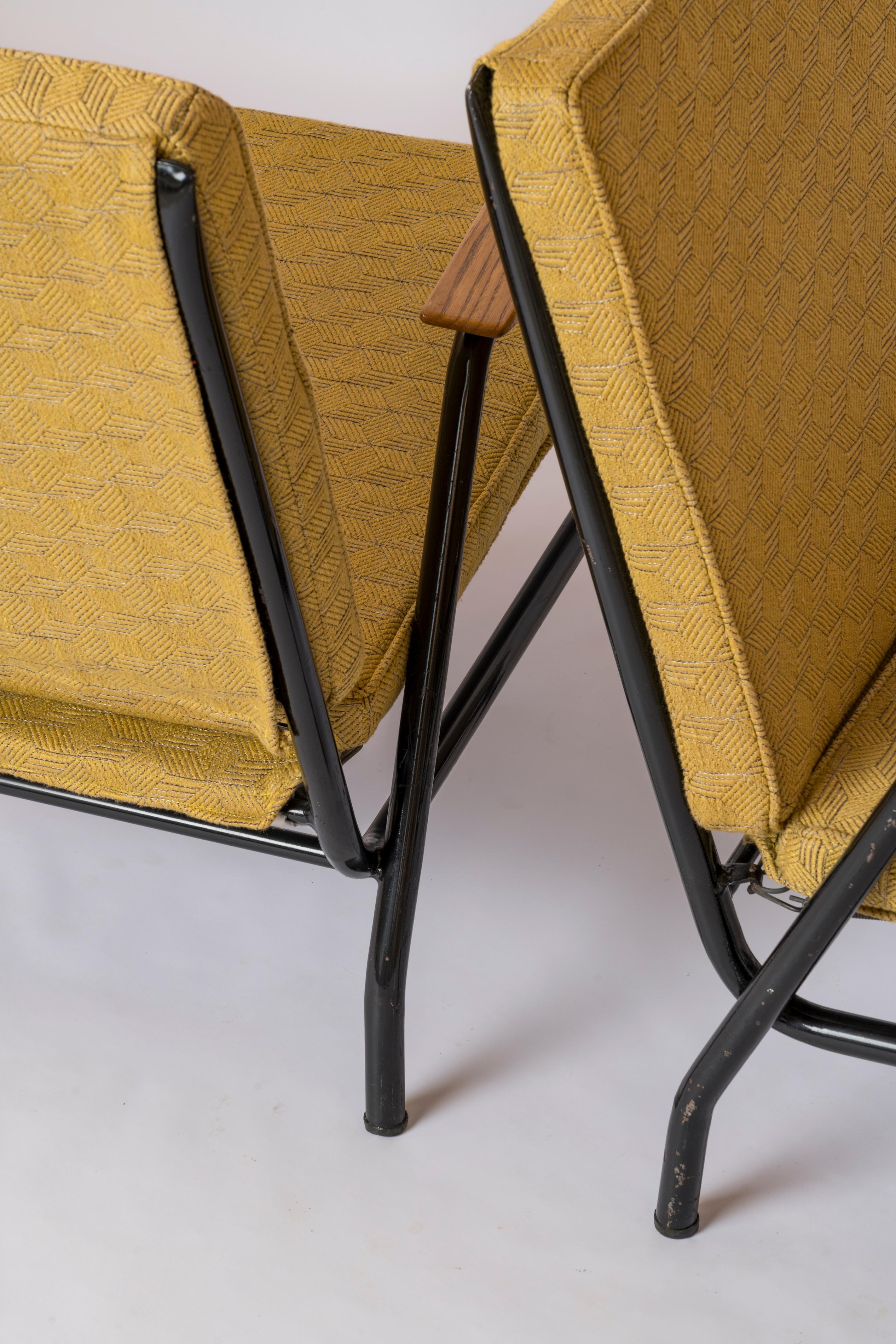 Mid-20th Century Lacquered Steel Modernist Armchairs by Jean Lesage - France 1950's For Sale