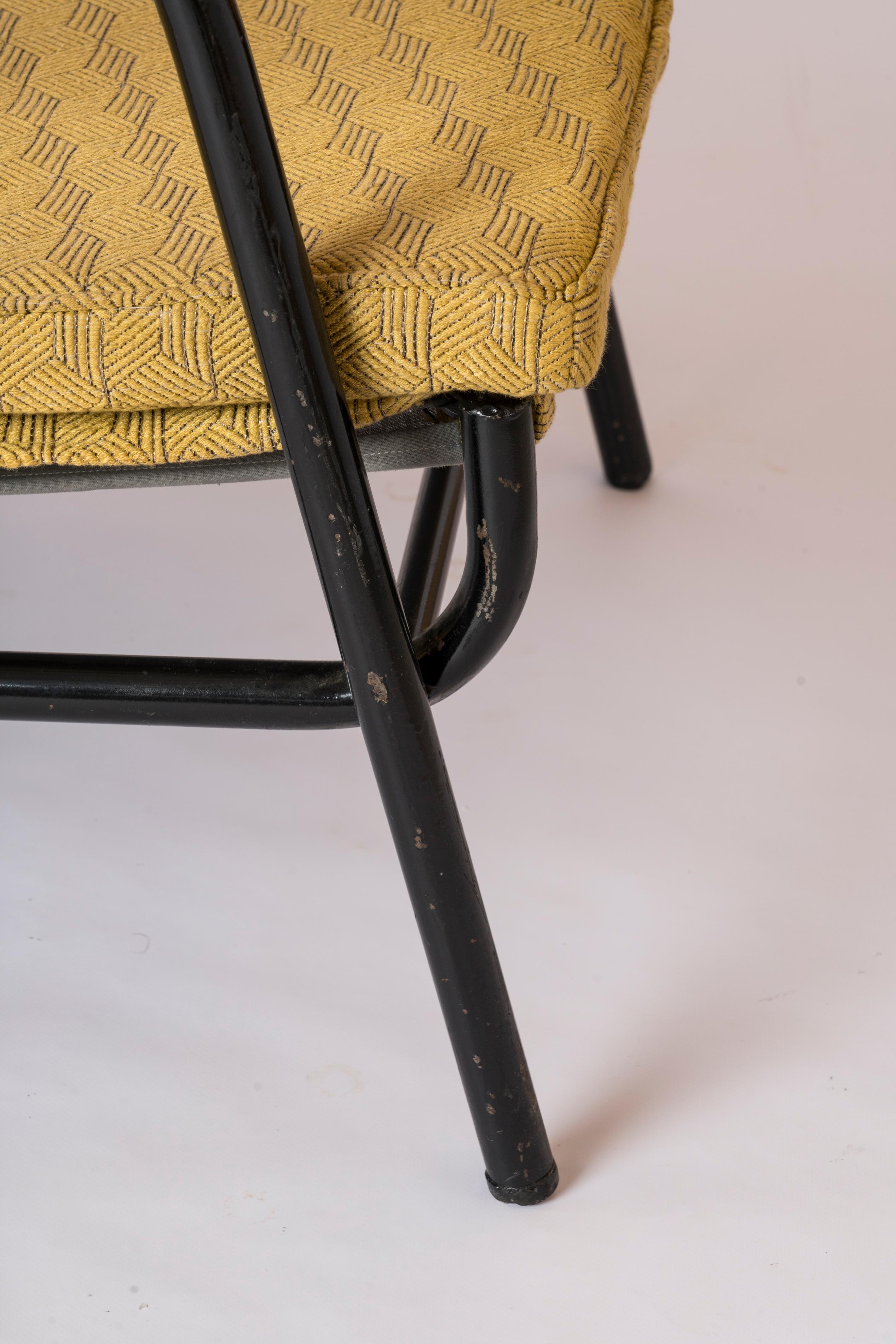 Lacquered Steel Modernist Armchairs by Jean Lesage - France 1950's For Sale 1