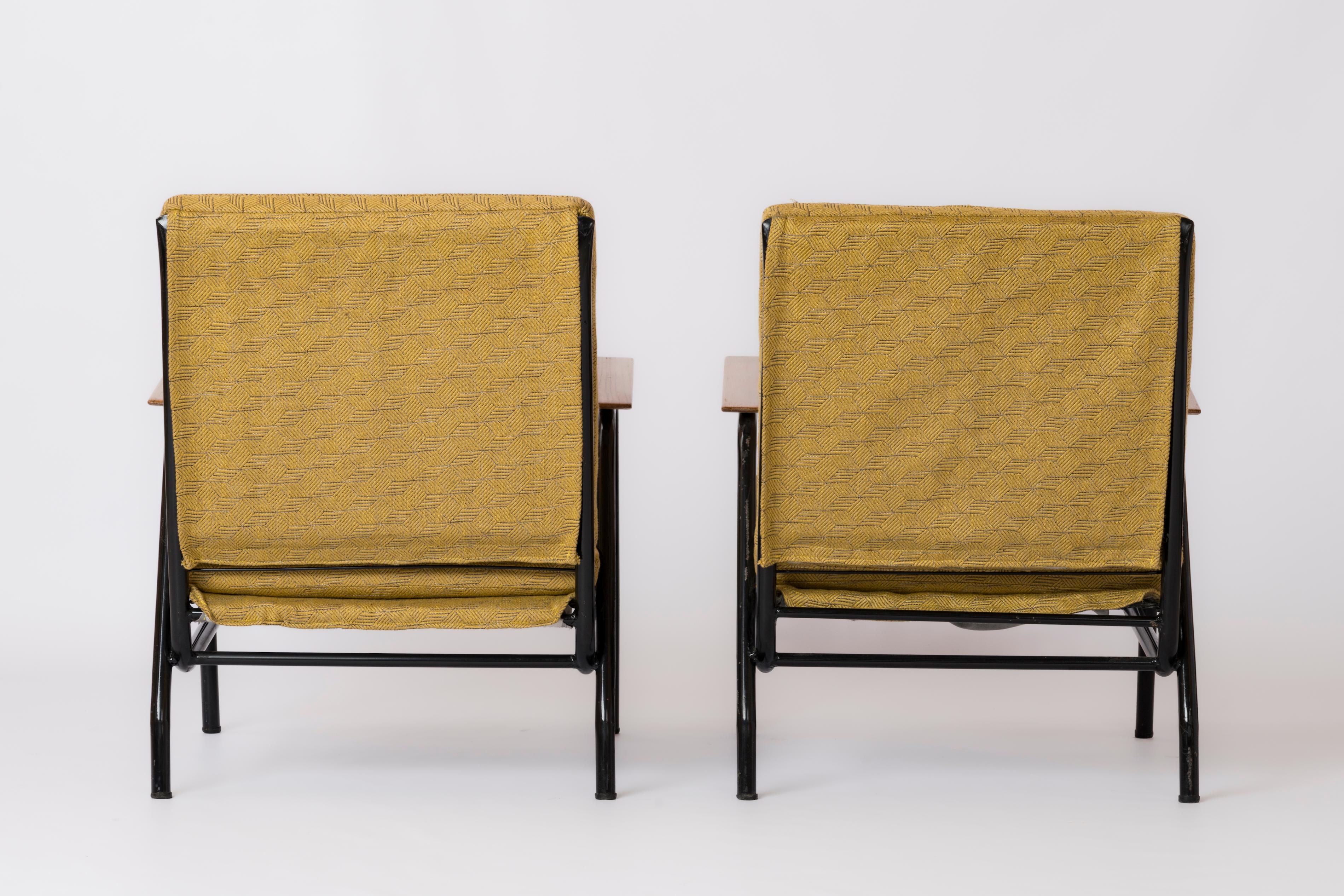 Lacquered Steel Modernist Armchairs by Jean Lesage - France 1950's For Sale 2