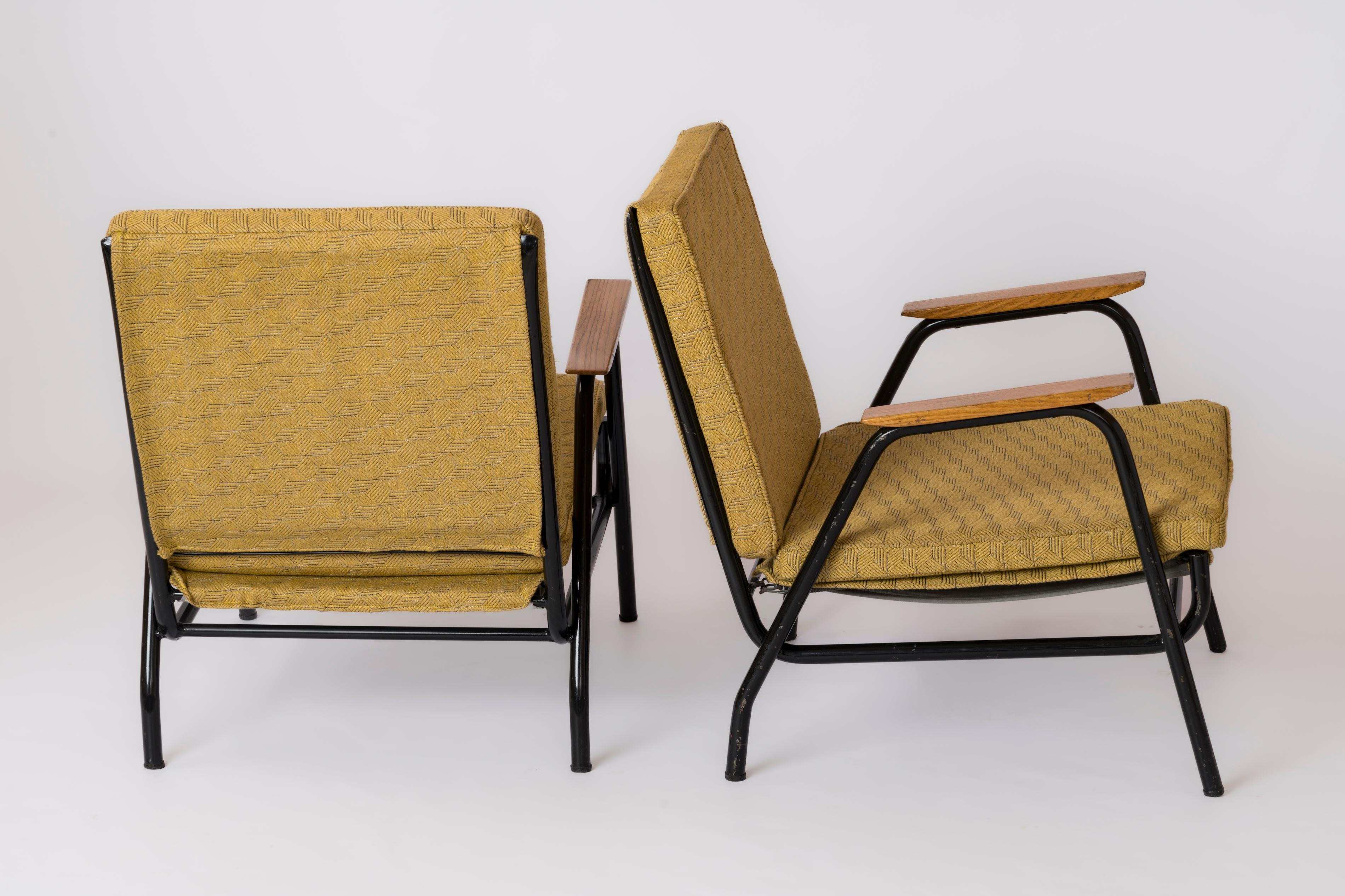 Lacquered Steel Modernist Armchairs by Jean Lesage - France 1950's For Sale 5