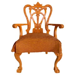 Lacquered Stylized Ball & Claw Armchair, Carved Chinoiserie Details
