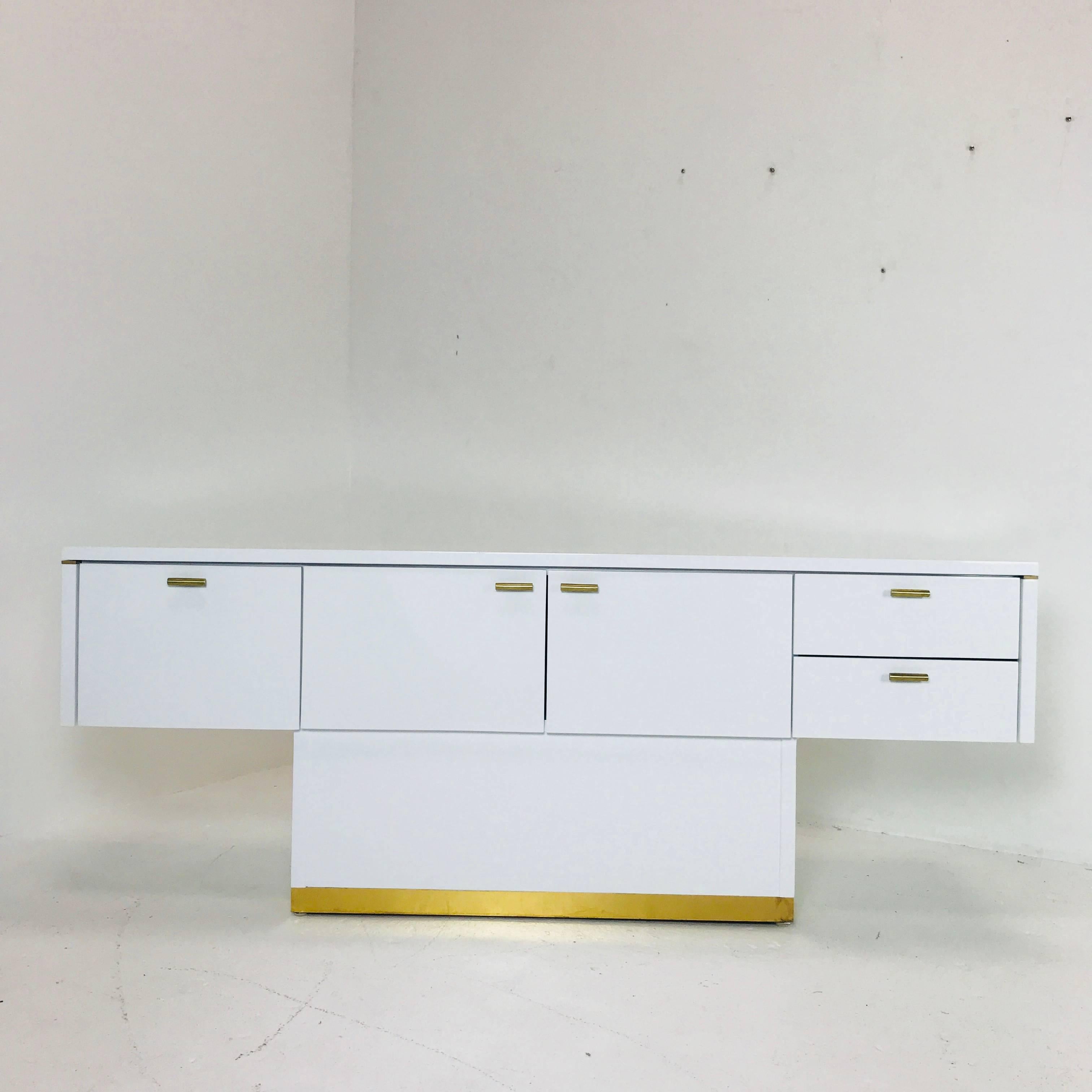 Mid-Century Modern Lacquered T-Console/Sideboard with Brass Accents