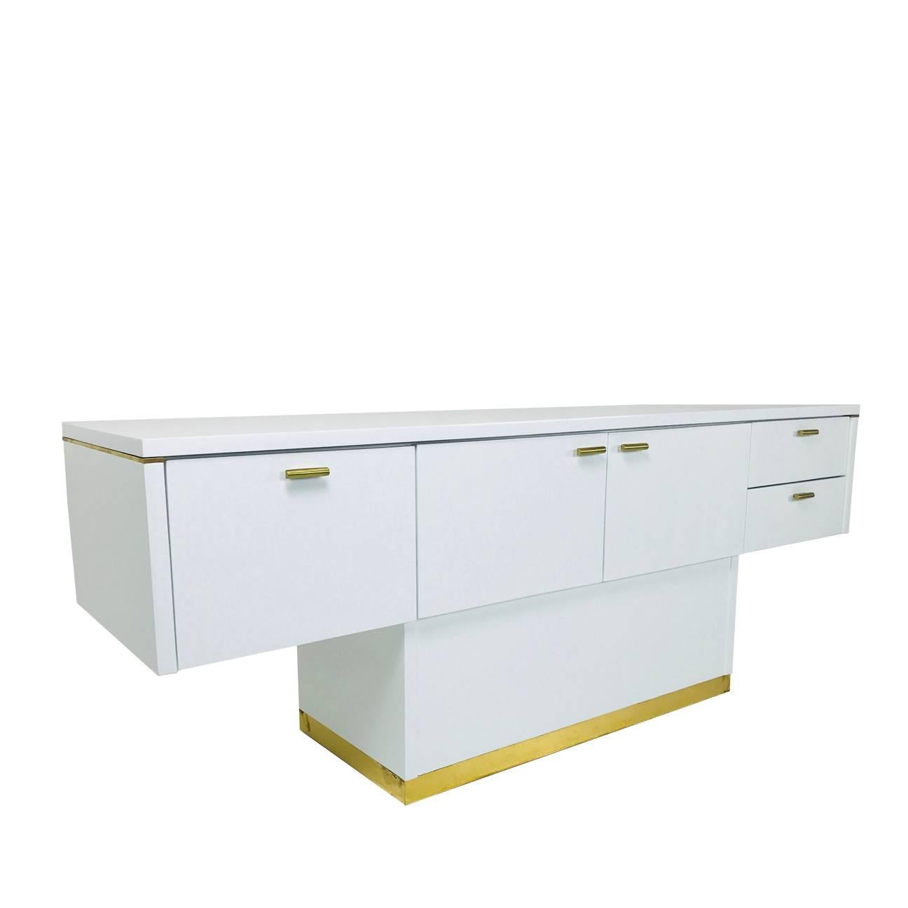 Lacquered T-Console/Sideboard with Brass Accents