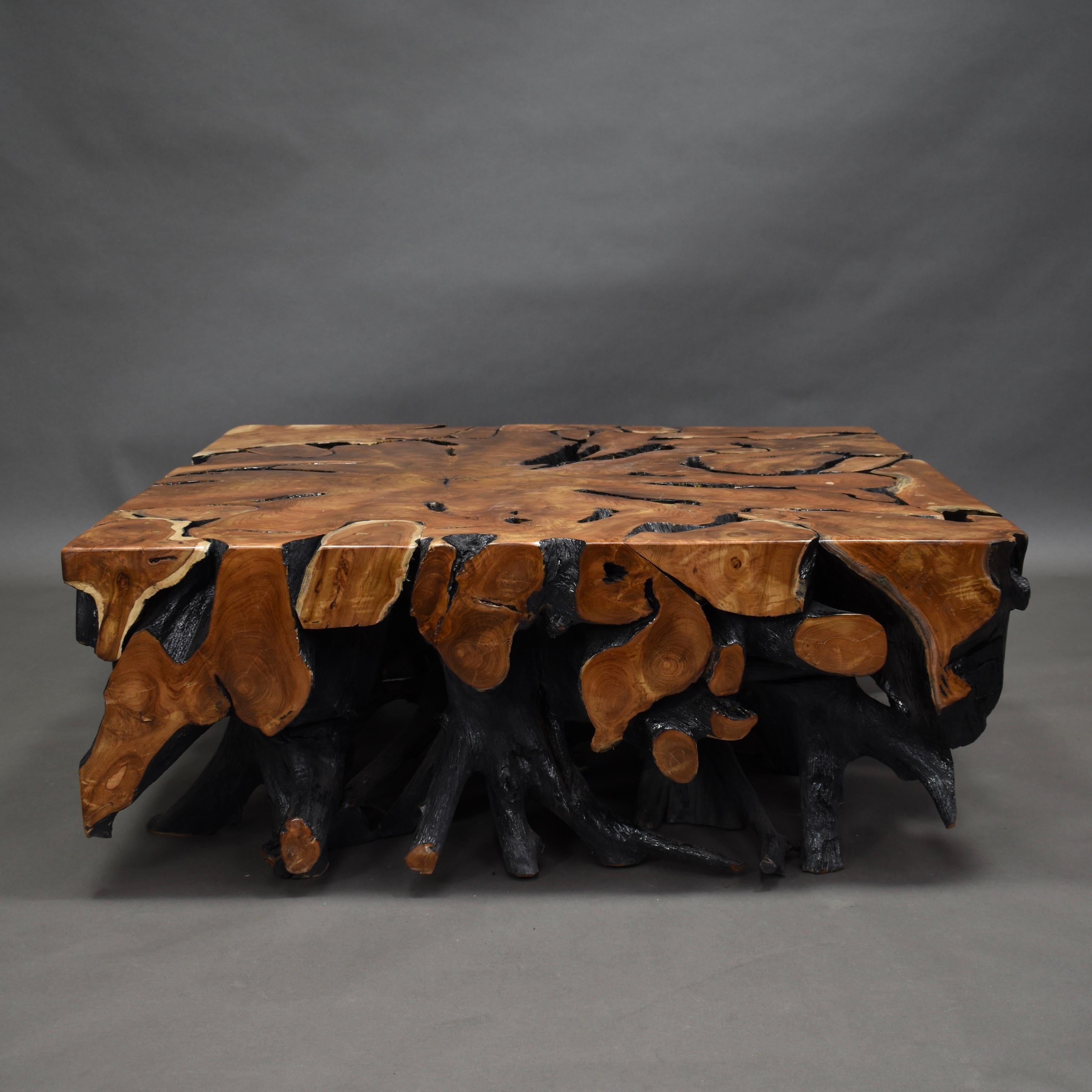 Lacquered Teak Root Square Coffee Table 2