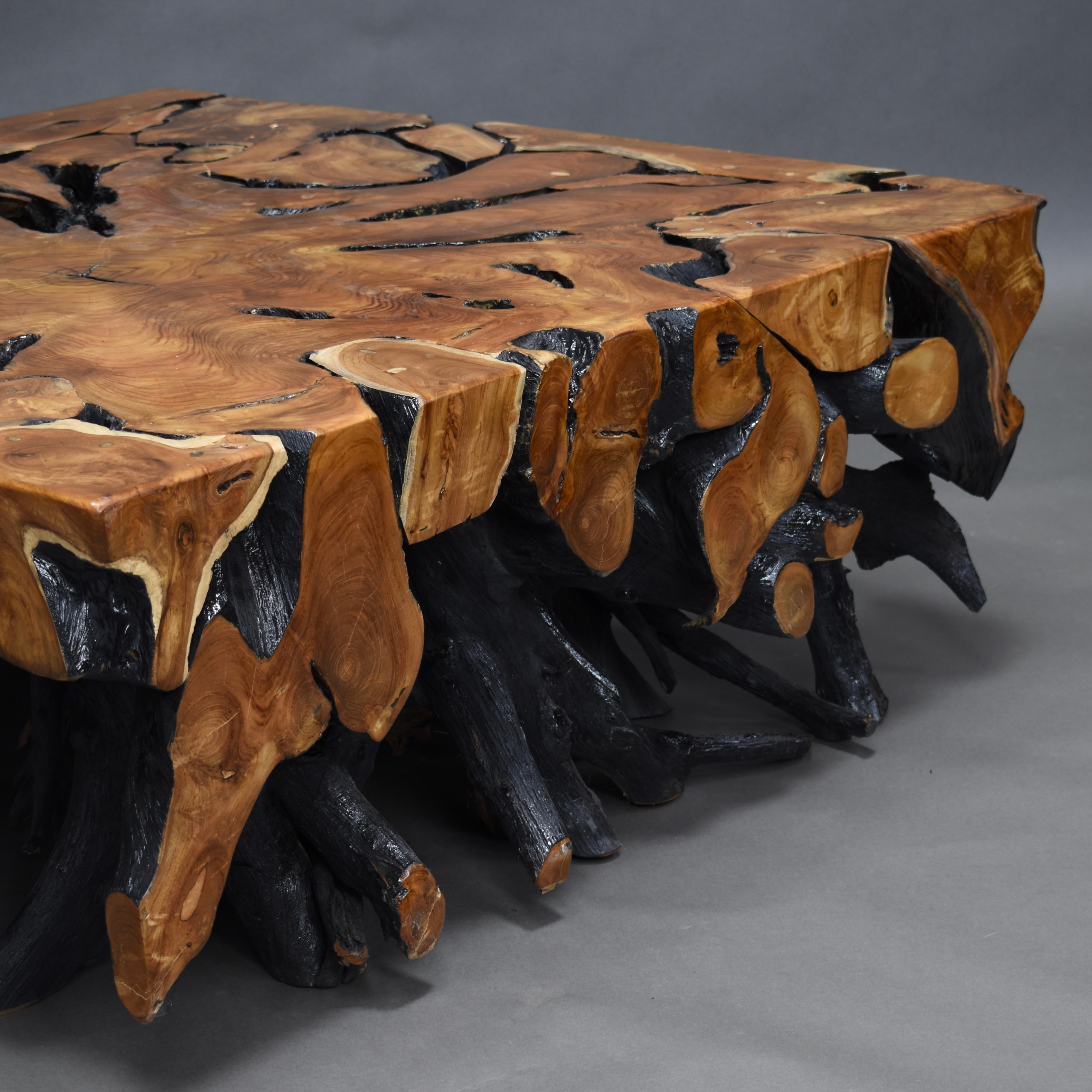 Lacquered Teak Root Square Coffee Table 5