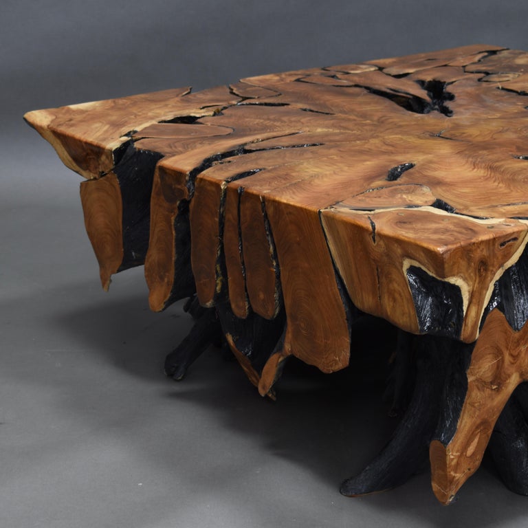 Lacquered Teak Root Square Coffee Table at 1stDibs