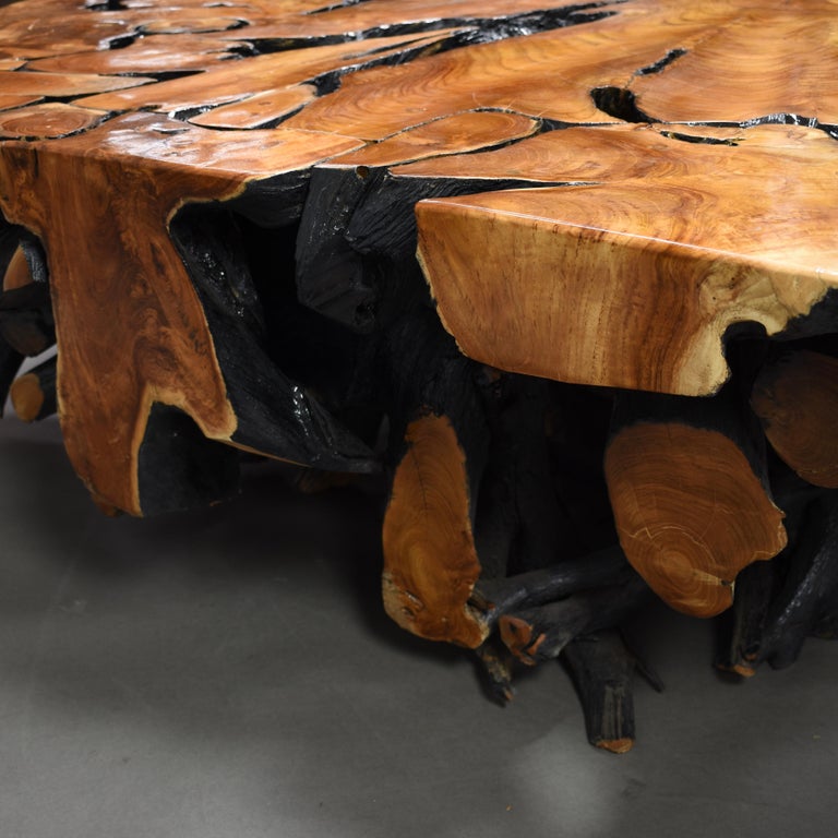 Lacquered Teak Root Square Coffee Table at 1stDibs