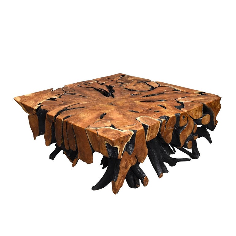 Lacquered Teak Root Square Coffee Table at 1stDibs