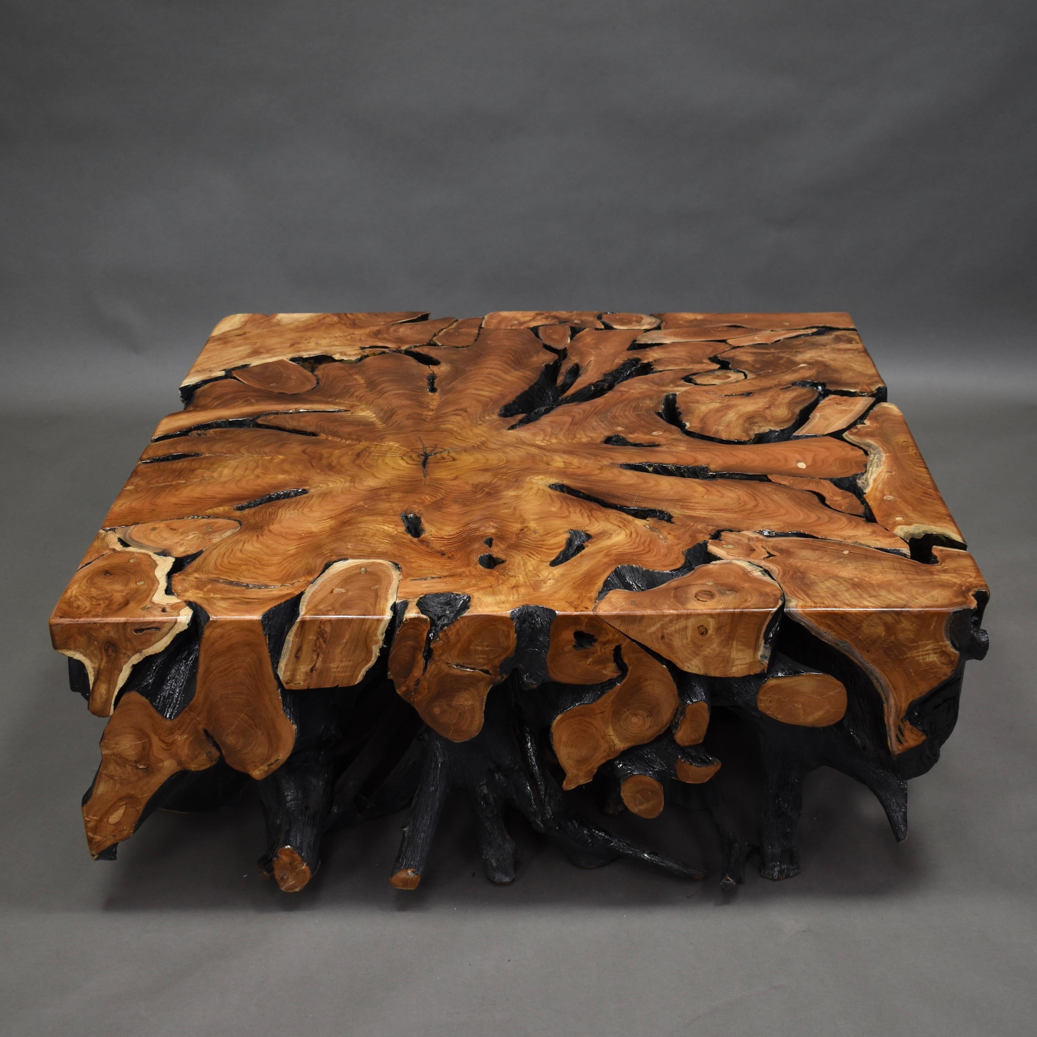 Lacquered Teak Root Square Coffee Table 1