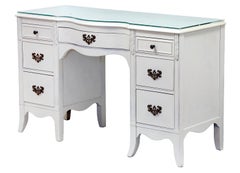 Mid-Century Mahogany Desk or Vanity with Glass Top, USA, 1940s