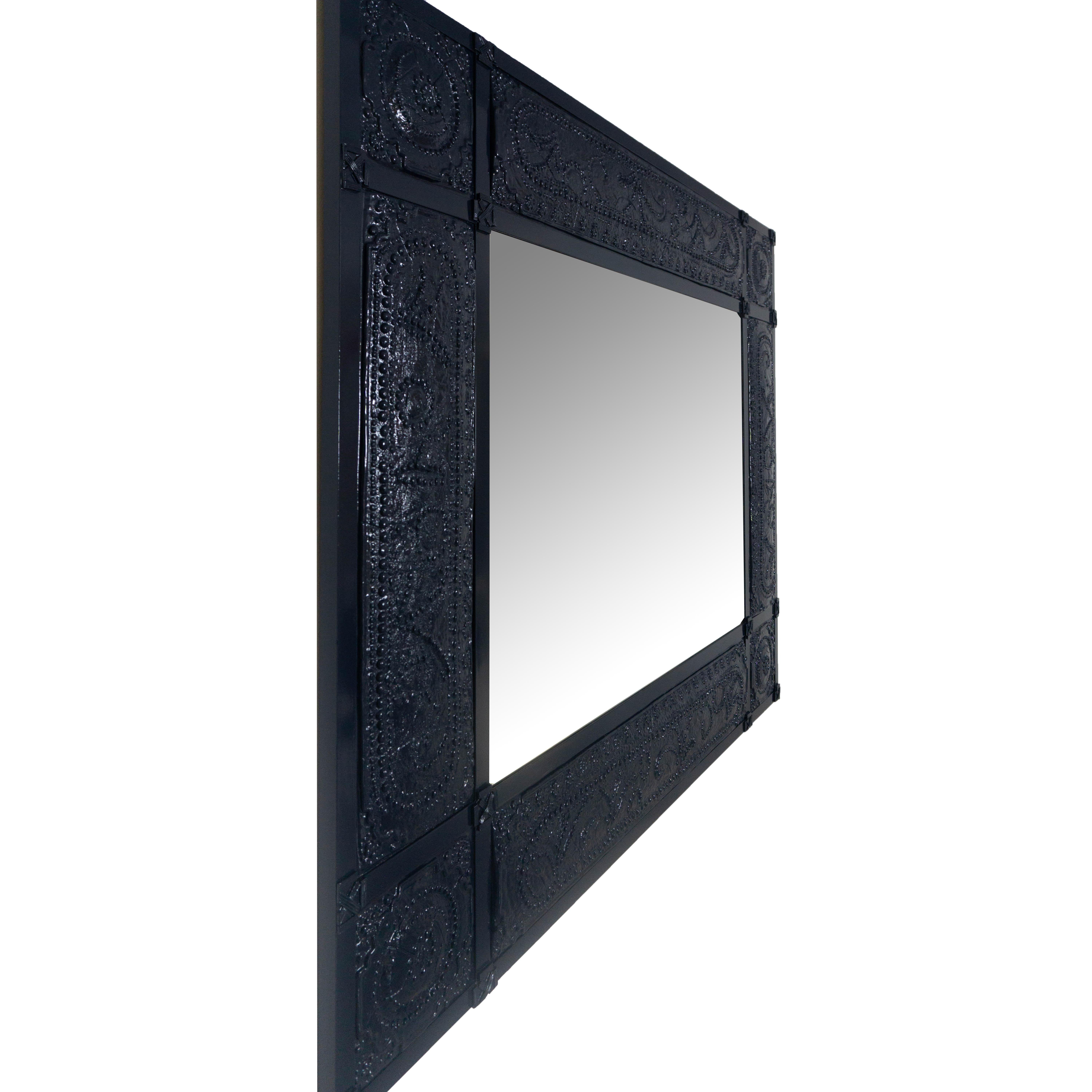 A one of a kind antique Victorian wall mirror lacquered in a high gloss deep royal blue. This large wall mirror features ornate detailed carvings. 

Measurements: 50