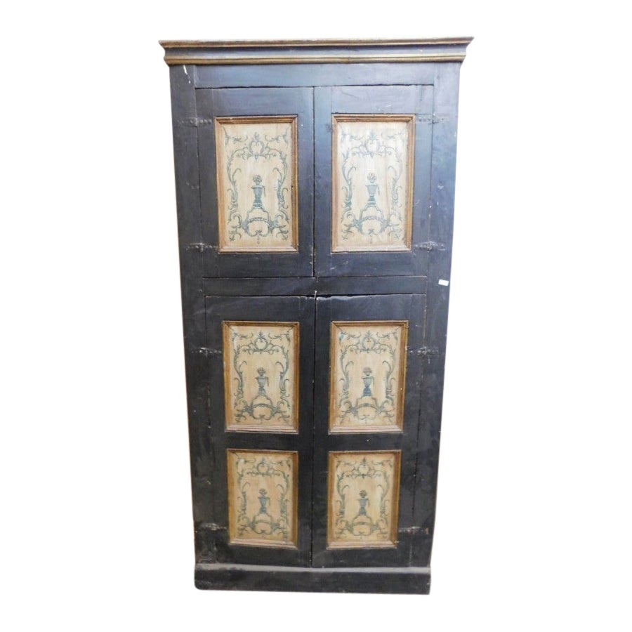 Lacquered Wall Cabinet, placard hand painted, Italy