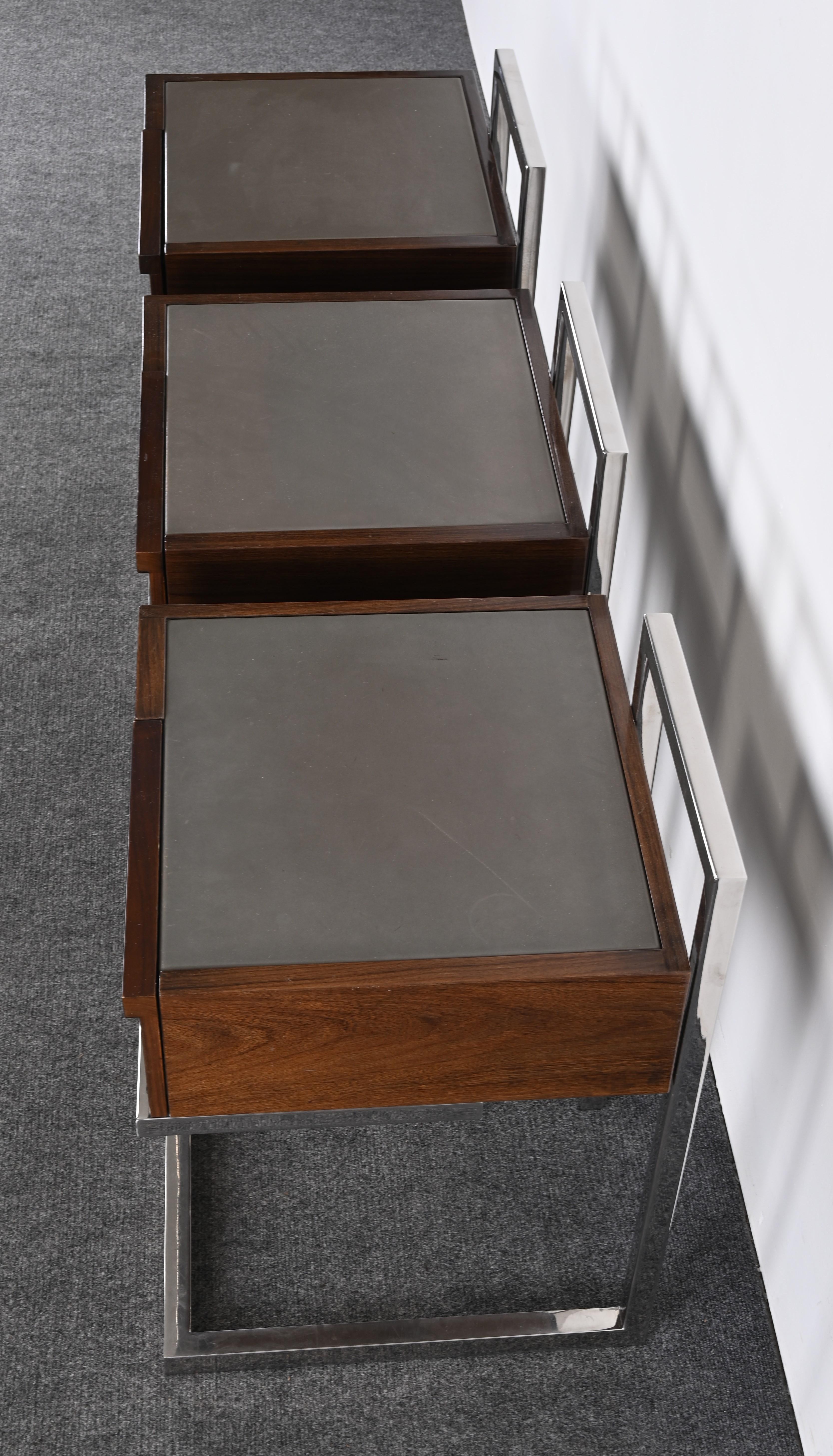 Lacquered Walnut and Stainless Steel End Tables by Vladimir Kagan for Gucci For Sale 3