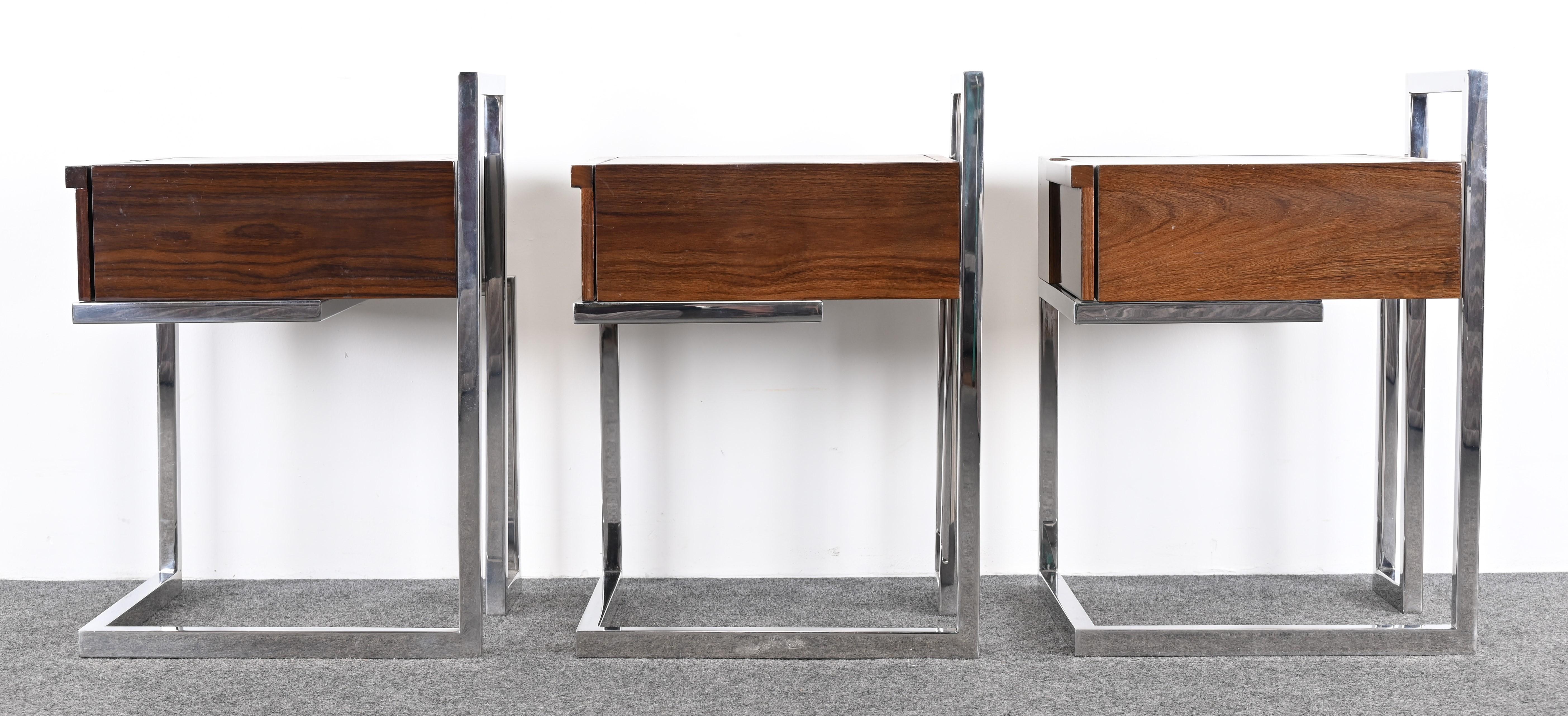 Lacquered Walnut and Stainless Steel End Tables by Vladimir Kagan for Gucci For Sale 6