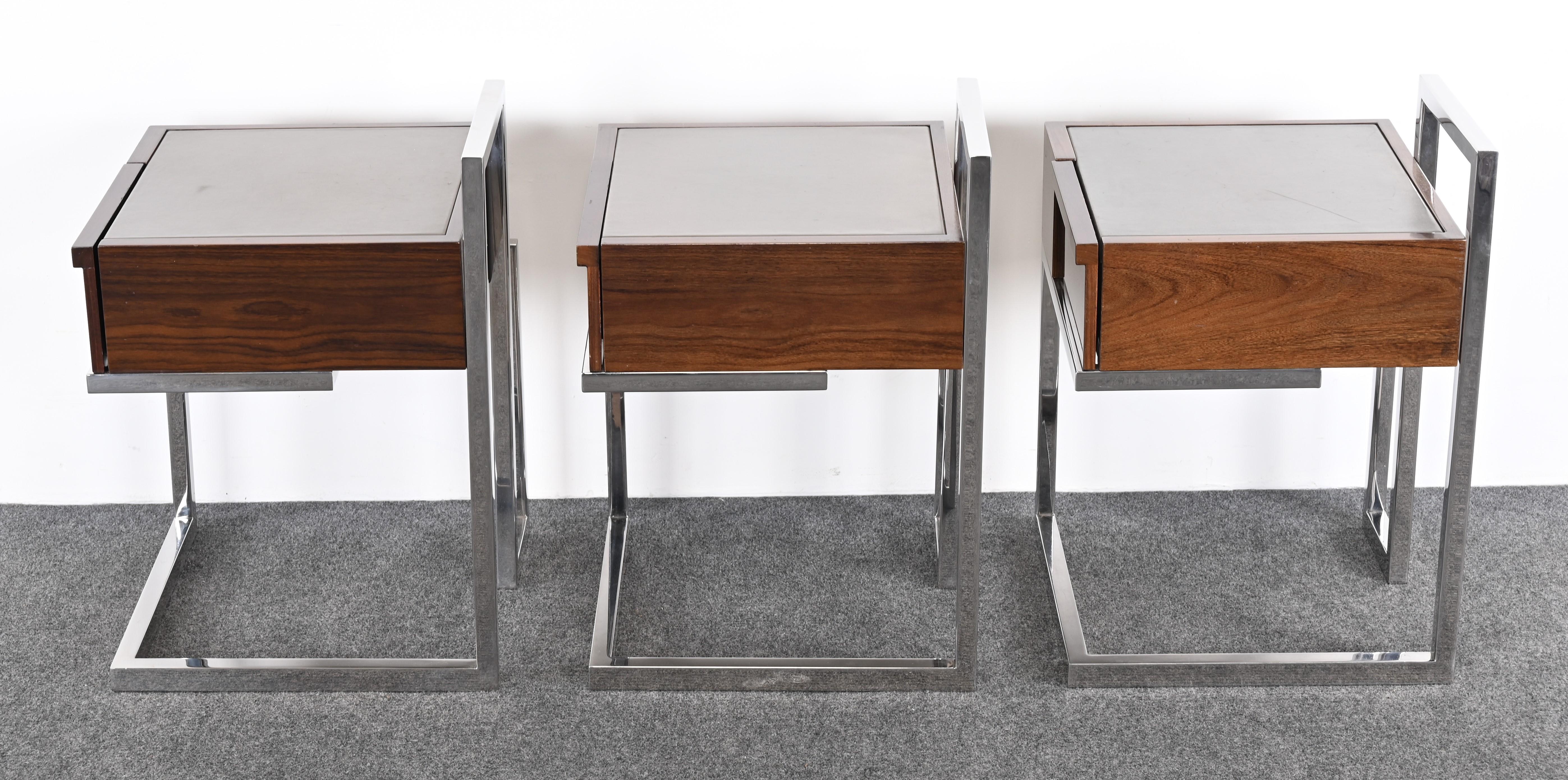 Lacquered Walnut and Stainless Steel End Tables by Vladimir Kagan for Gucci For Sale 7