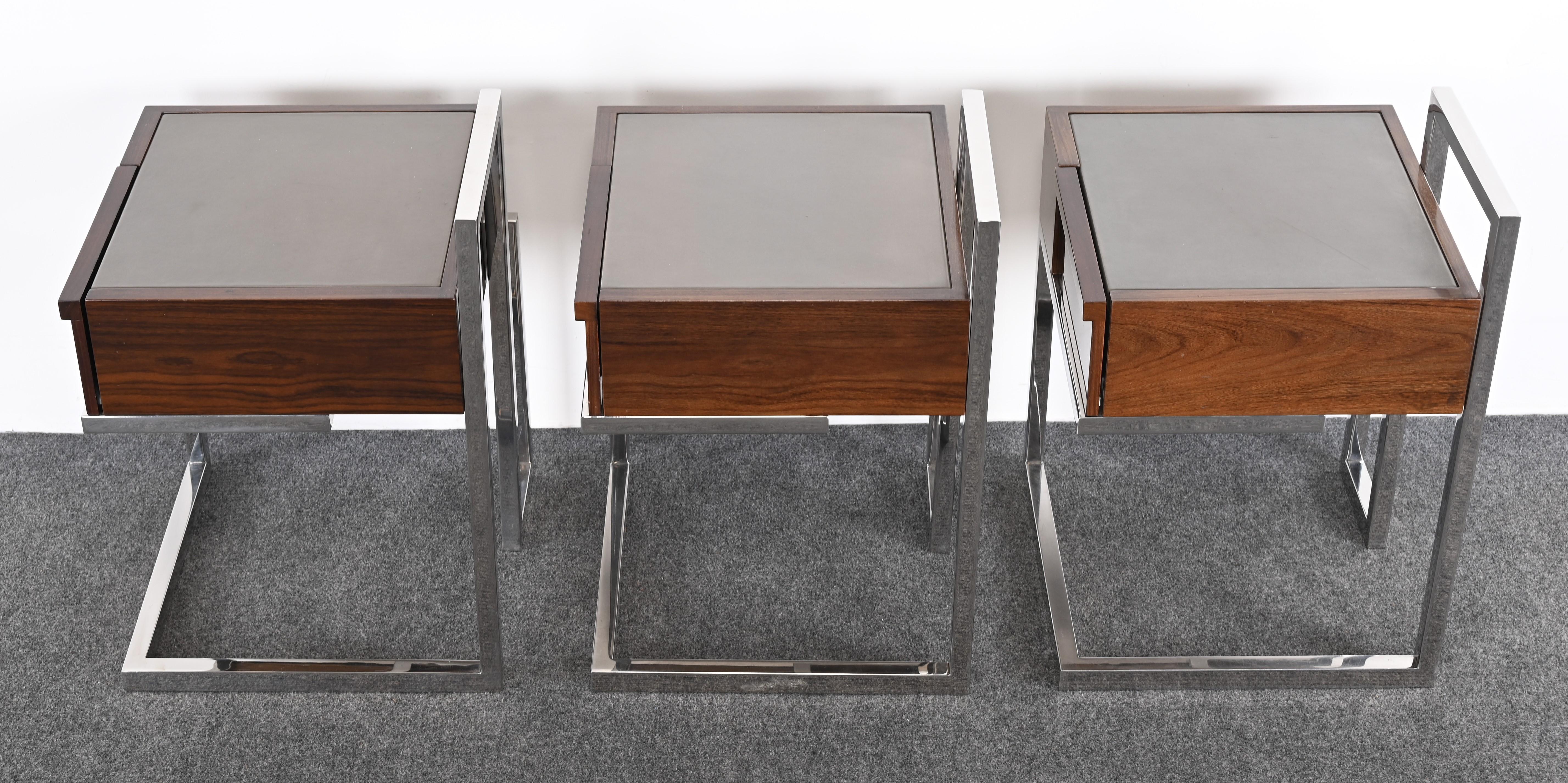 Lacquered Walnut and Stainless Steel End Tables by Vladimir Kagan for Gucci For Sale 8