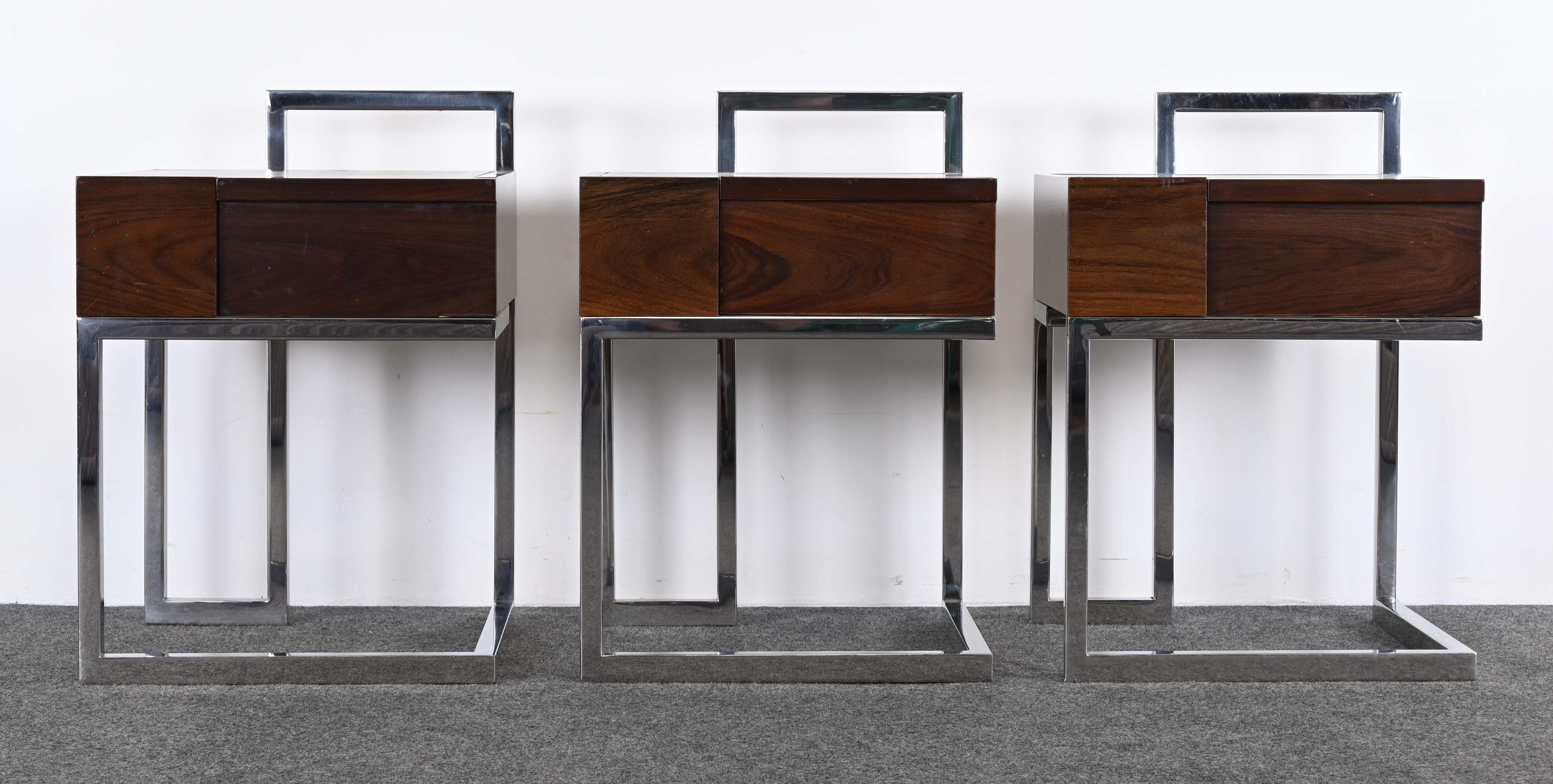 American Lacquered Walnut and Stainless Steel End Tables by Vladimir Kagan for Gucci For Sale