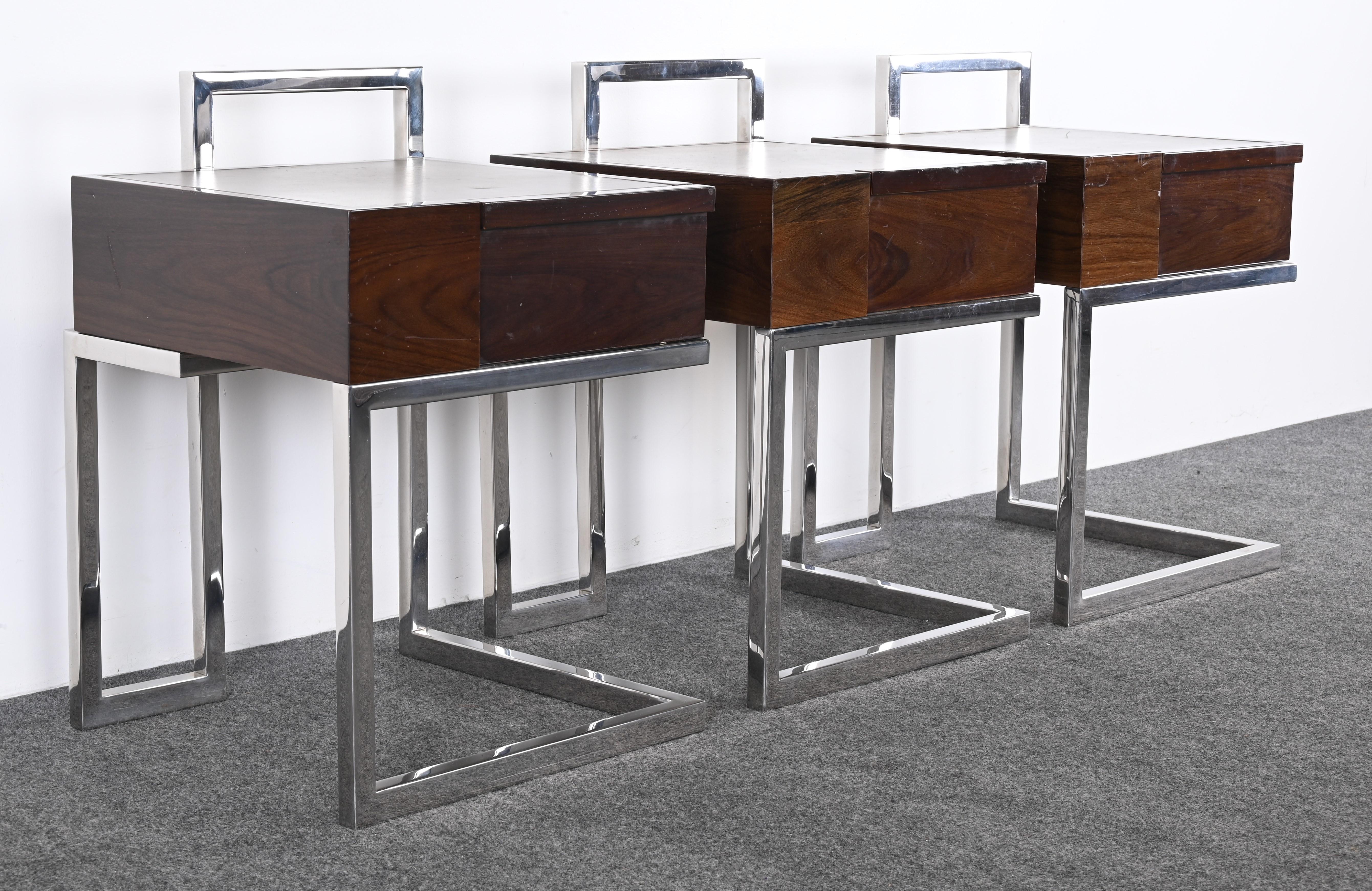 Lacquered Walnut and Stainless Steel End Tables by Vladimir Kagan for Gucci In Good Condition For Sale In Hamburg, PA
