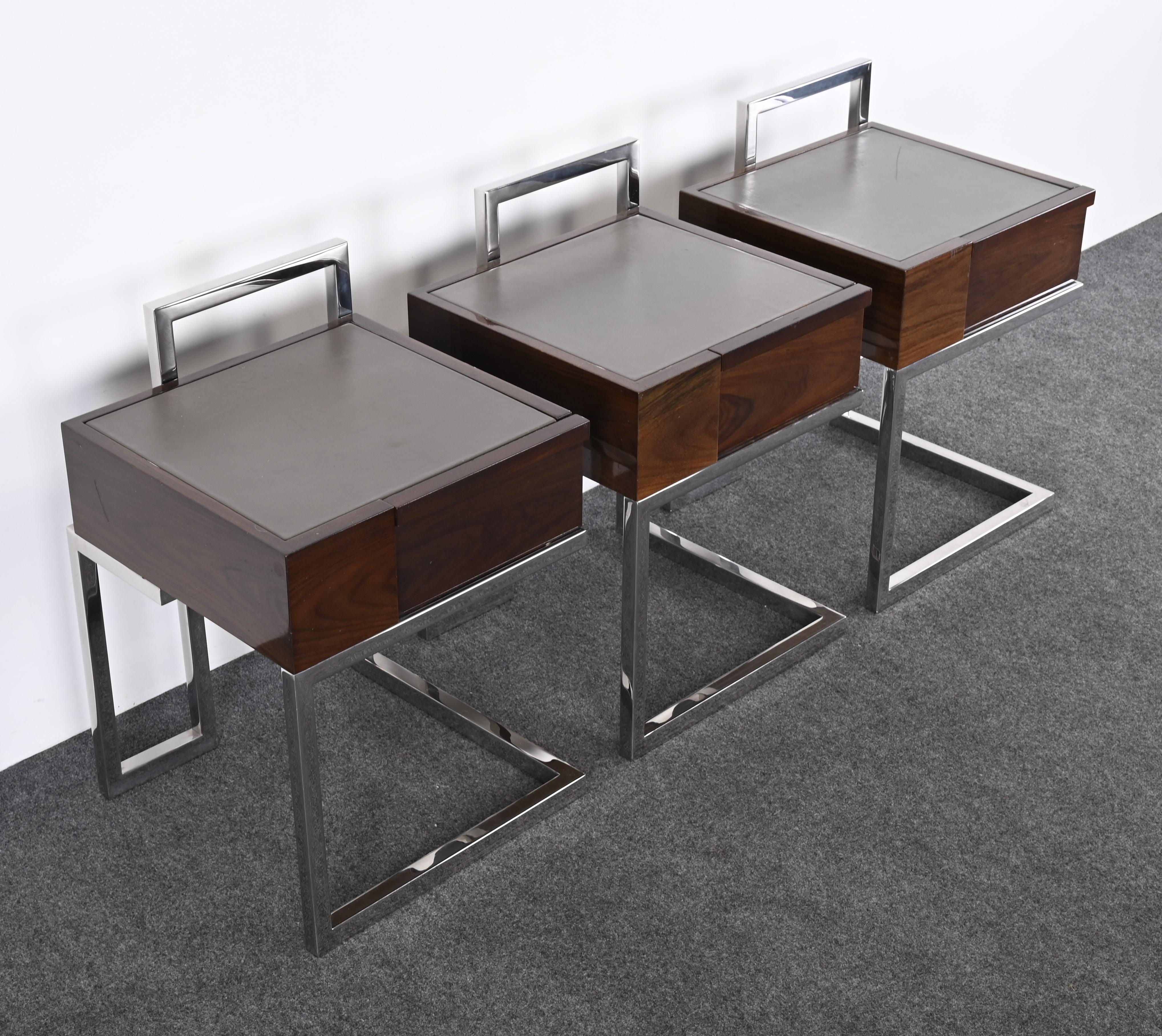 Late 20th Century Lacquered Walnut and Stainless Steel End Tables by Vladimir Kagan for Gucci For Sale