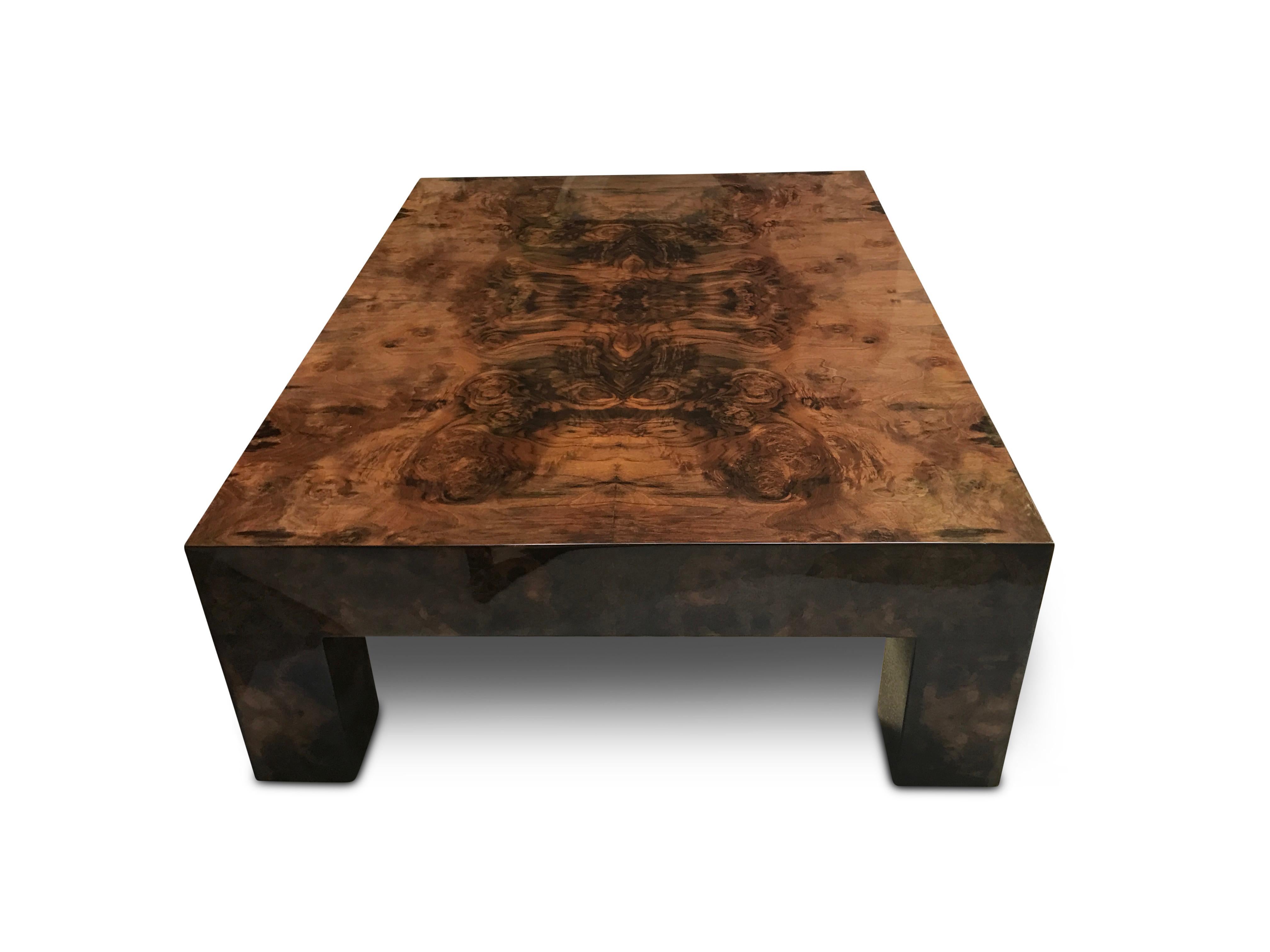 Contemporary Modern Brown Lacquered Walnut Burl Rectangular Coffee Table In New Condition For Sale In London, GB