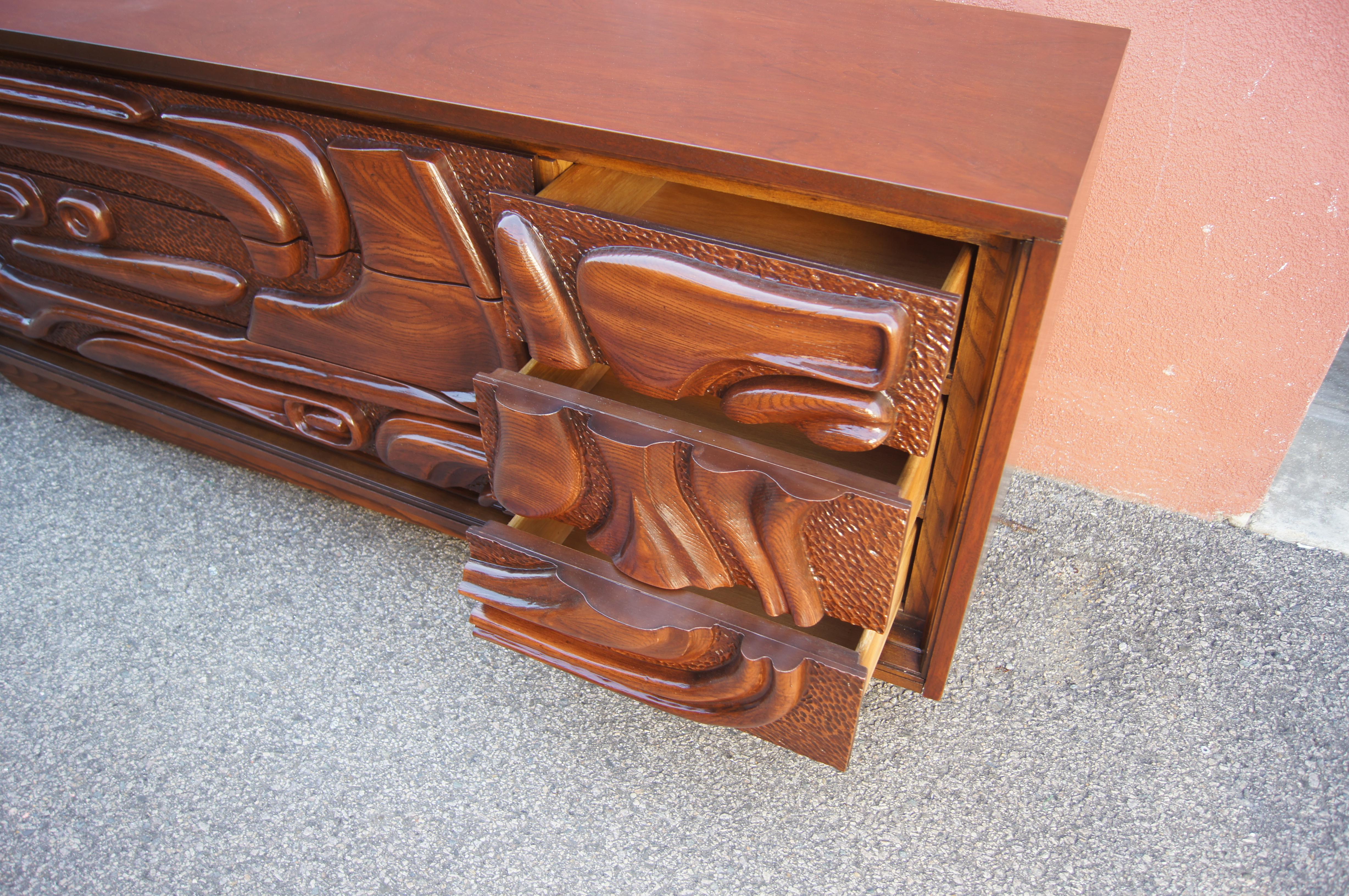 American Lacquered Walnut Oceanic Series Low Dresser by Pulaski Furniture