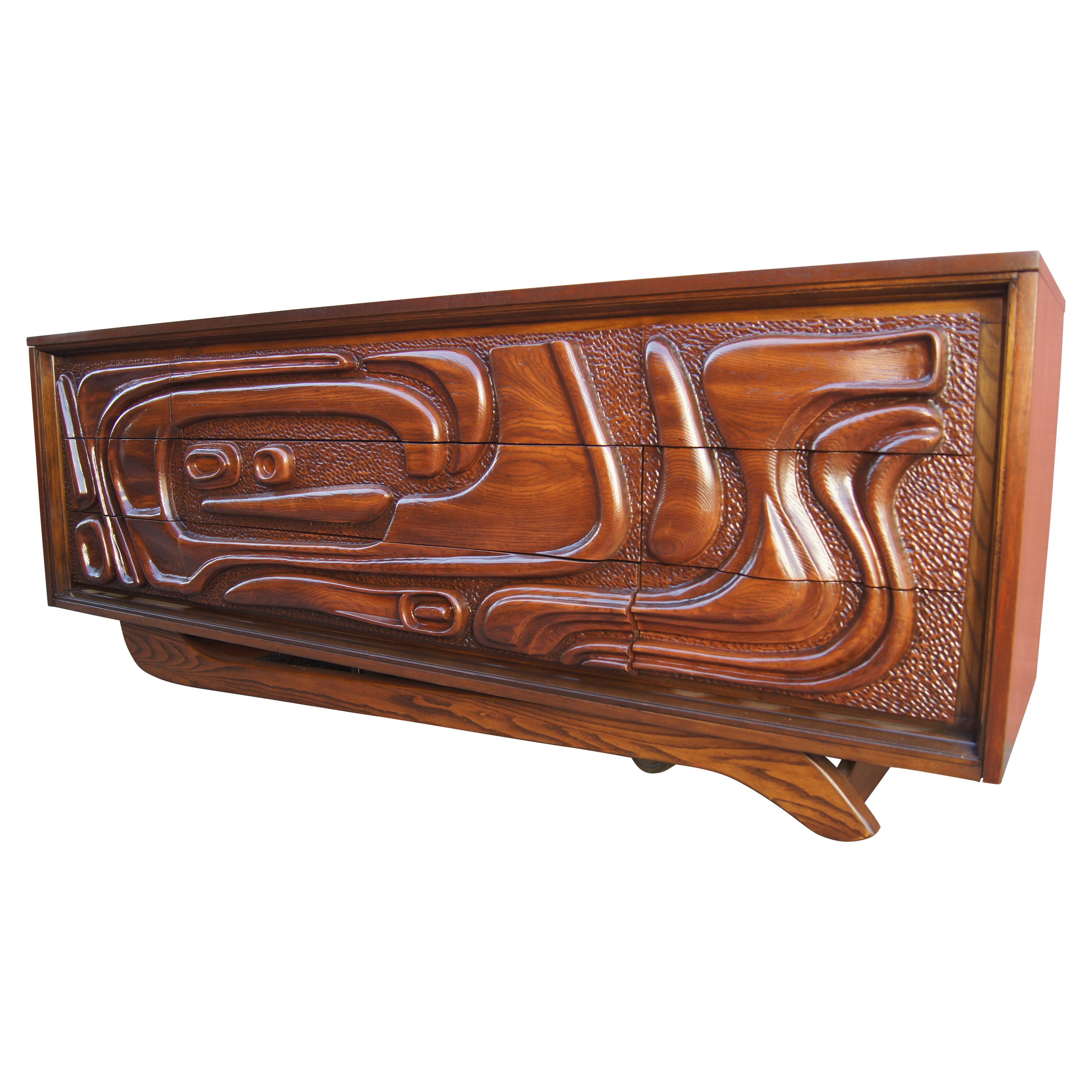 Lacquered Walnut Oceanic Series Low Dresser by Pulaski Furniture