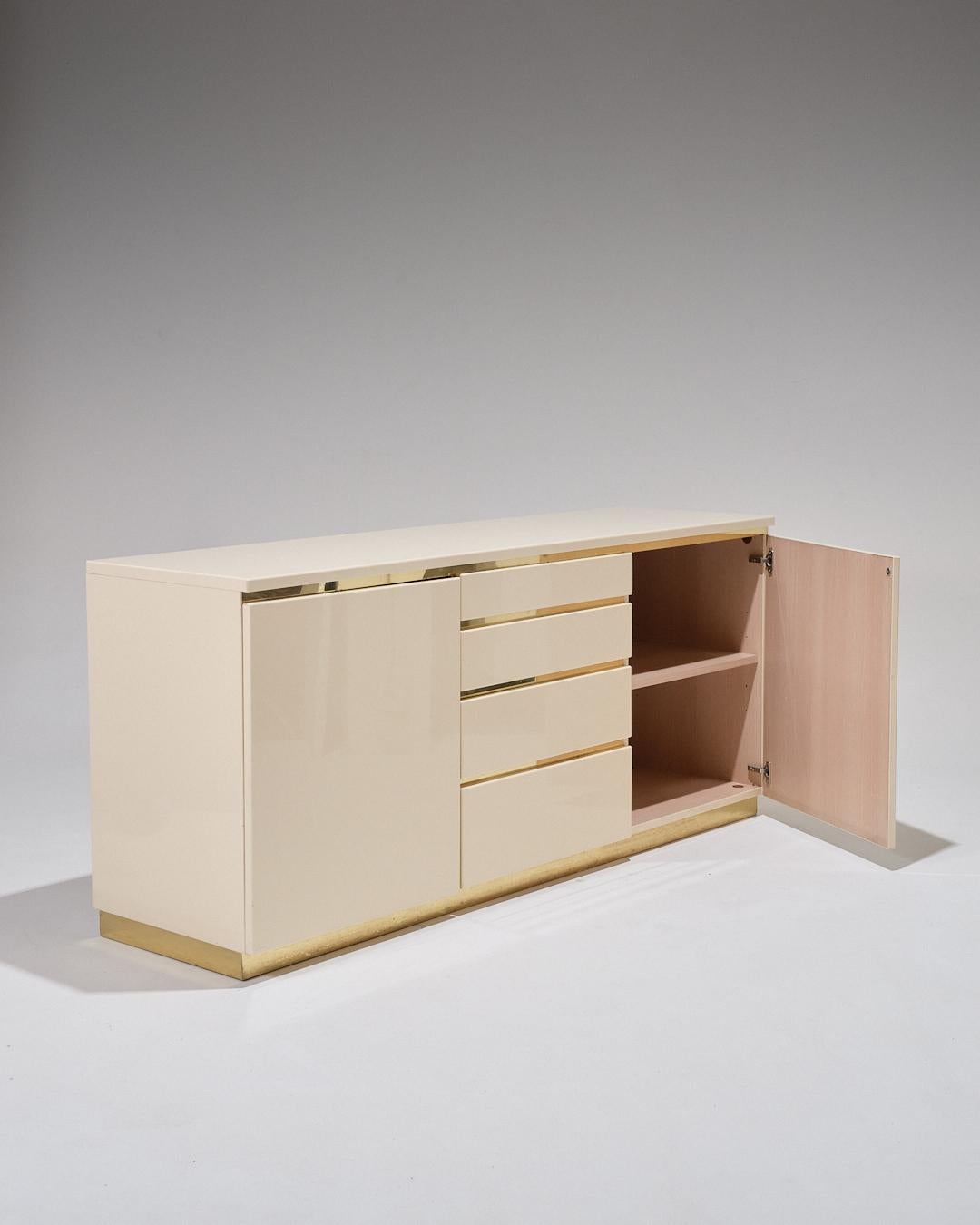 Lacquered Wood and Brass Sideboard, 1970s For Sale 5