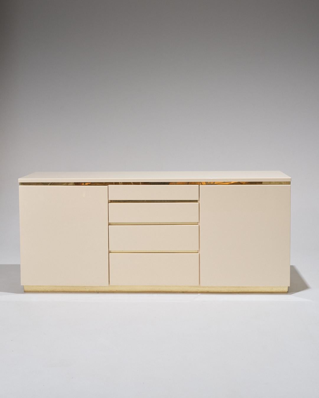 Lacquered Wood and Brass Sideboard, 1970s For Sale 6