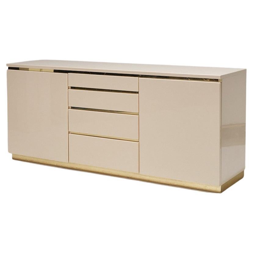 Lacquered Wood and Brass Sideboard, 1970s For Sale