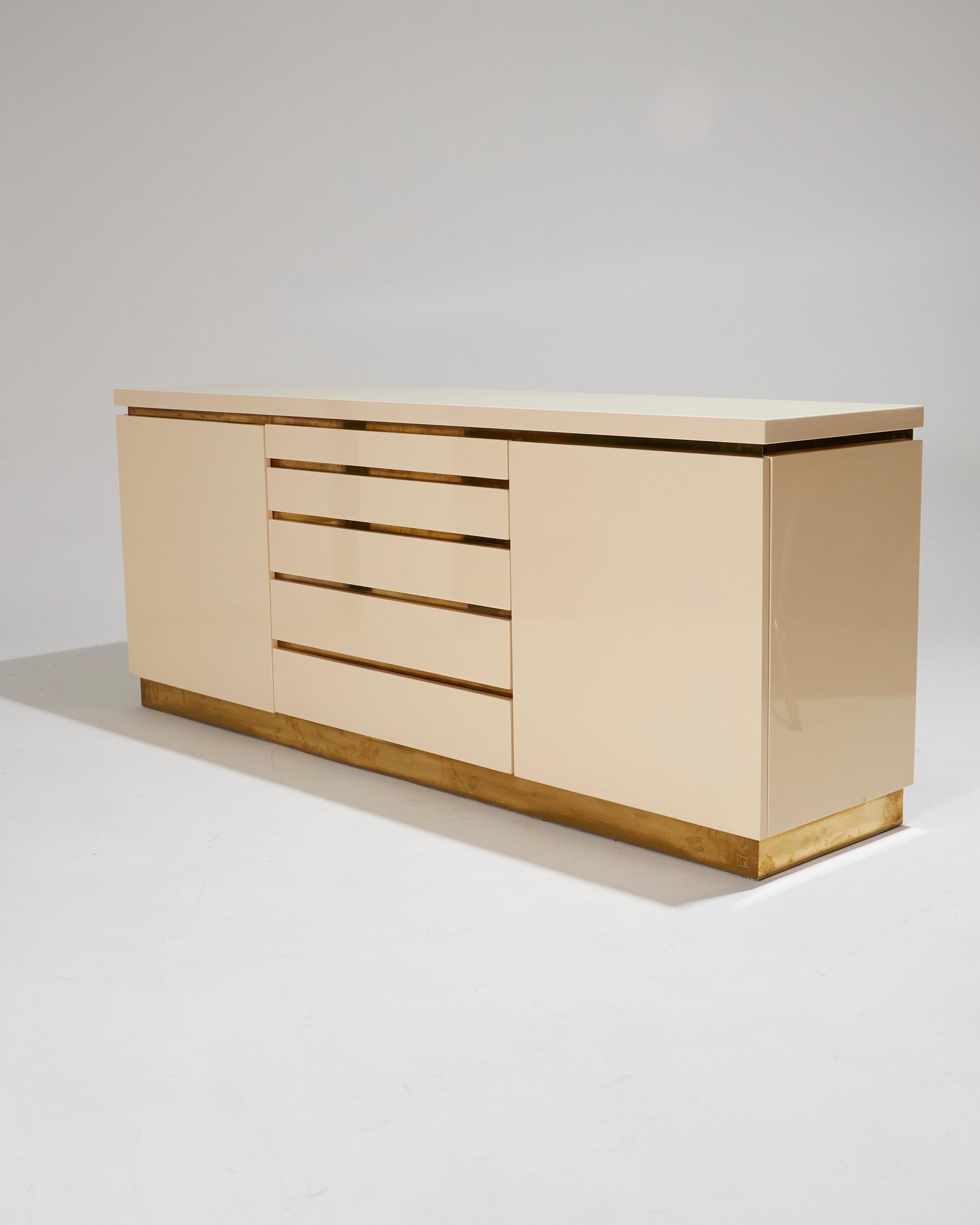 Credenza in legno e ottone Claude Mahey, anni 70 in vendita 10