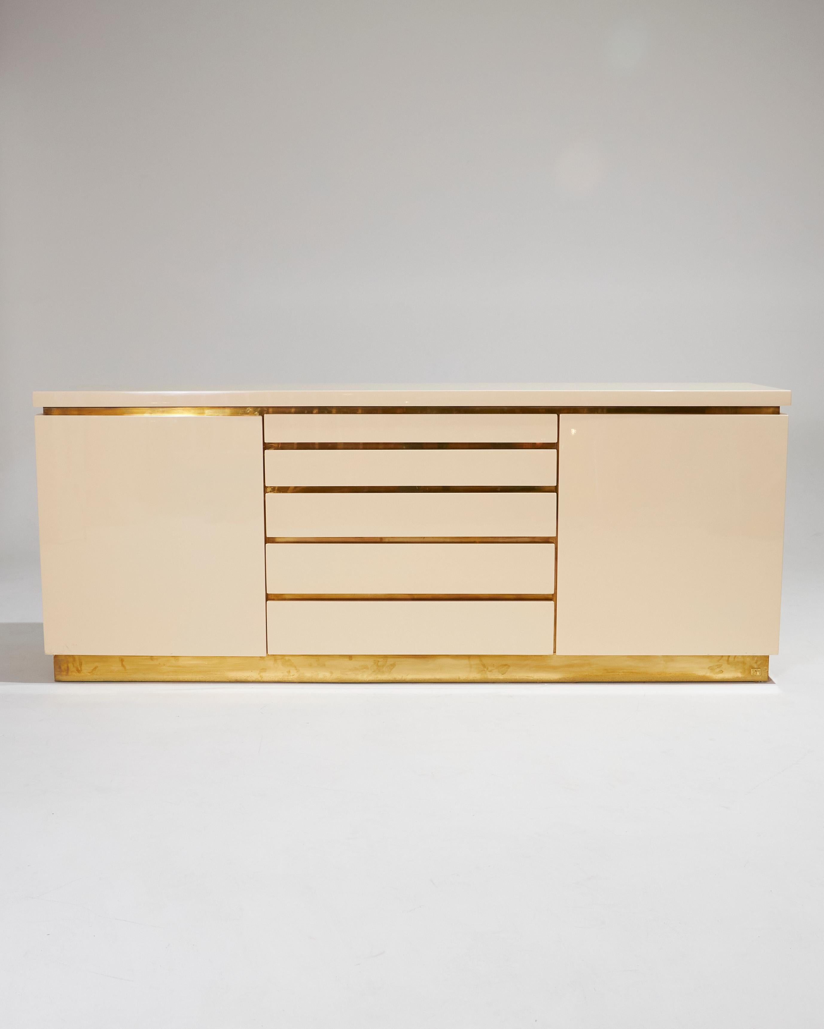 Credenza in legno e ottone Claude Mahey, anni 70 in vendita 13