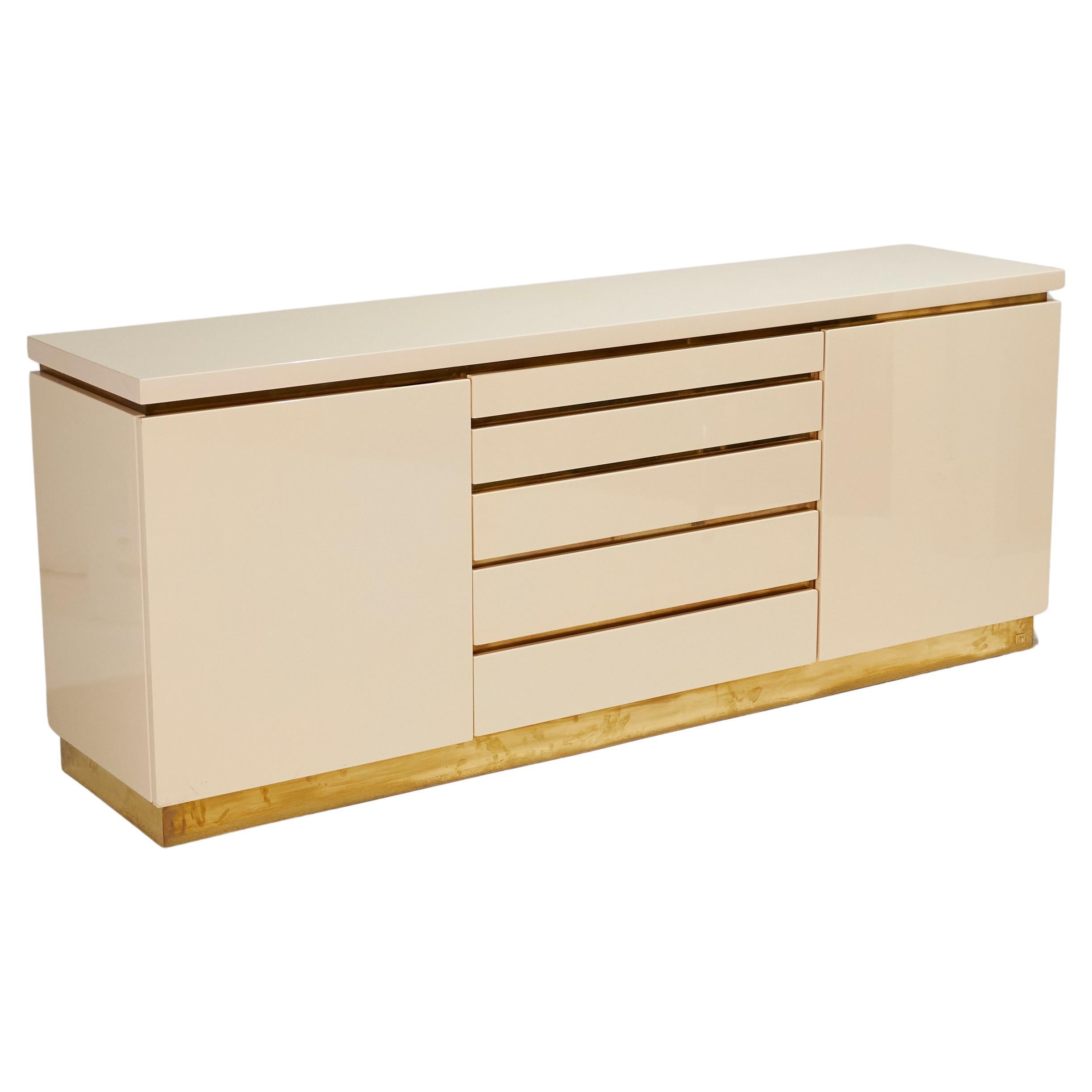 Lacquered Wood and Brass Sideboard by Jean-Claude Mahey, 1970s
