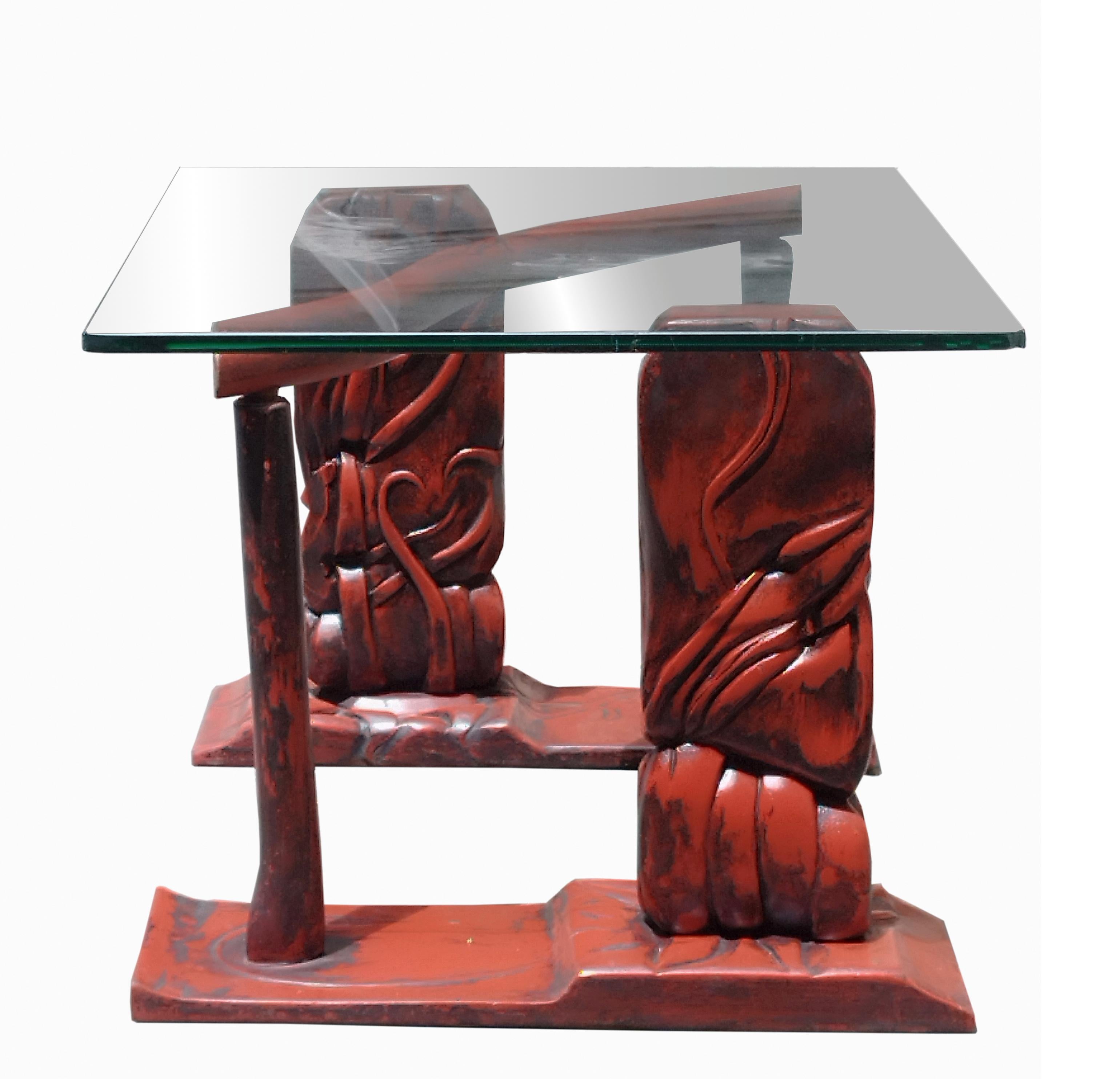 Mid-Century moderno Tavolino in Wood Wood e vetro laccato, Italia 1960 in vendita