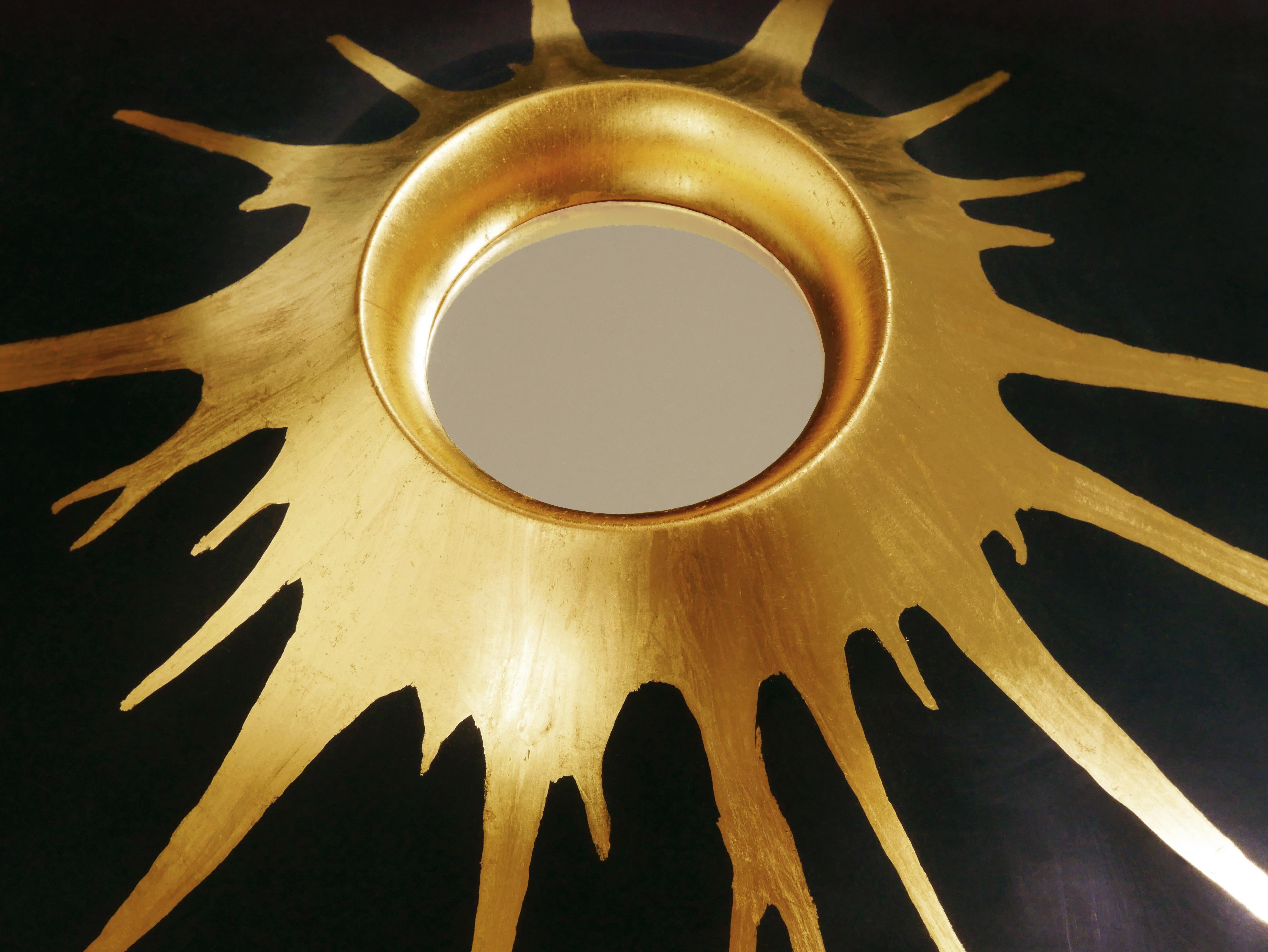 Hand-Crafted Lacquered Wood and Gold Mirror Sculpture, Volcano