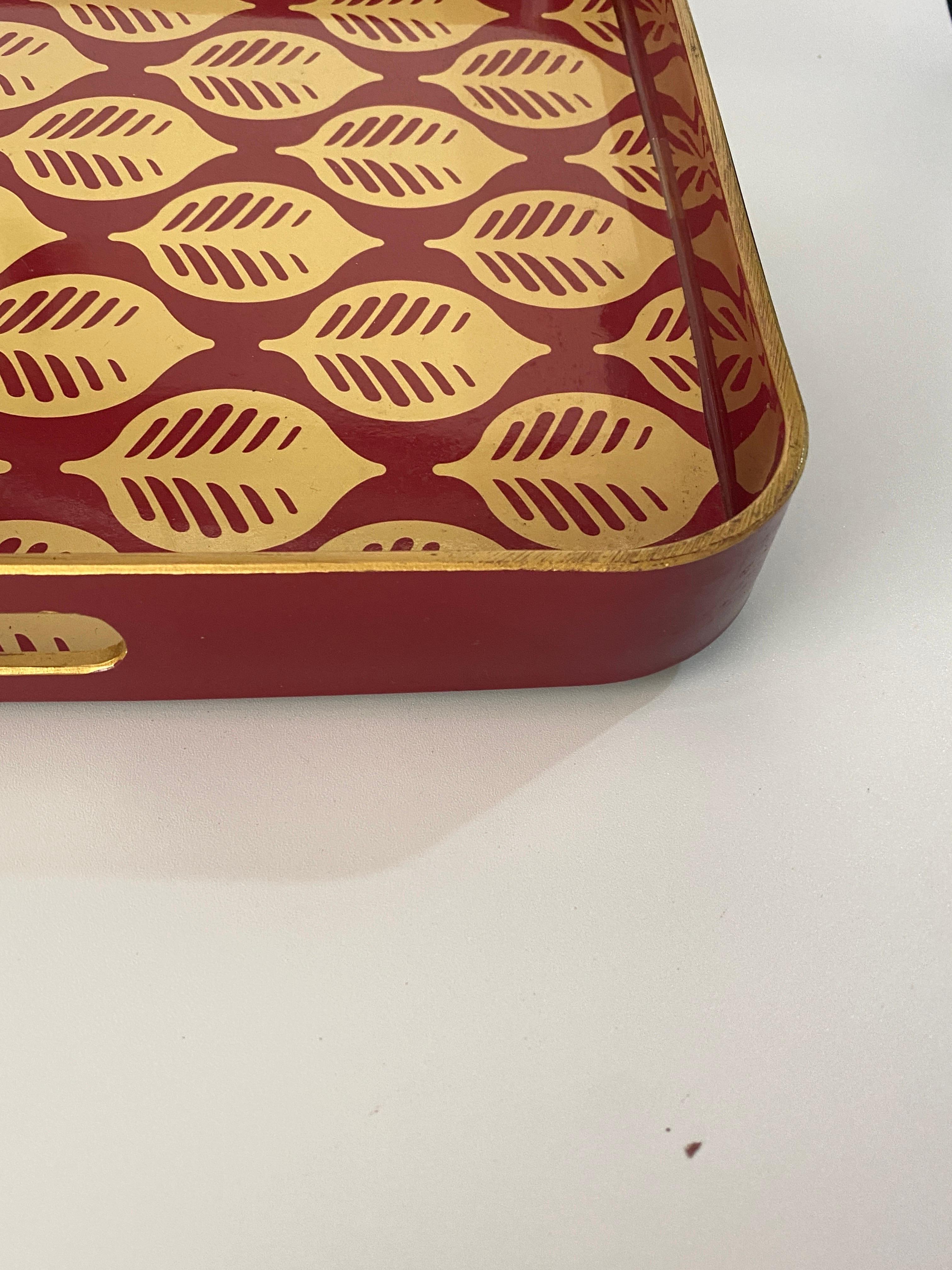 Late 20th Century Lacquered Wood and Plastic Platter with Geometrical Pattern Decor, France 1980's For Sale